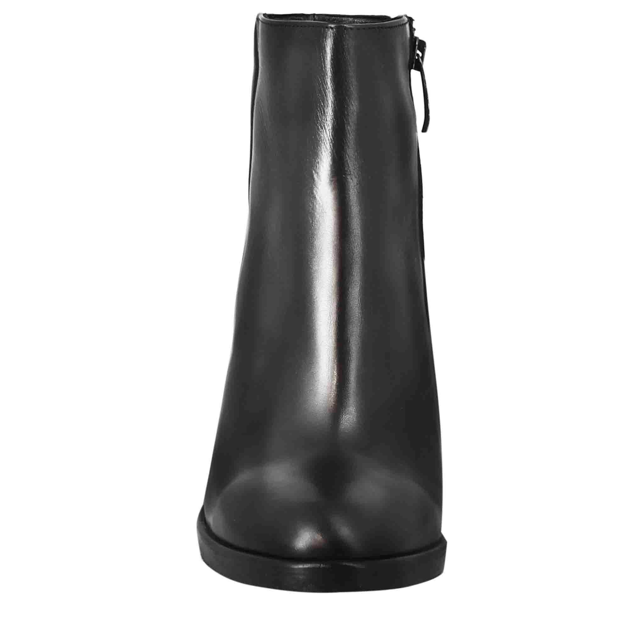 Bottine lisse pour femme à talon haut en cuir noir