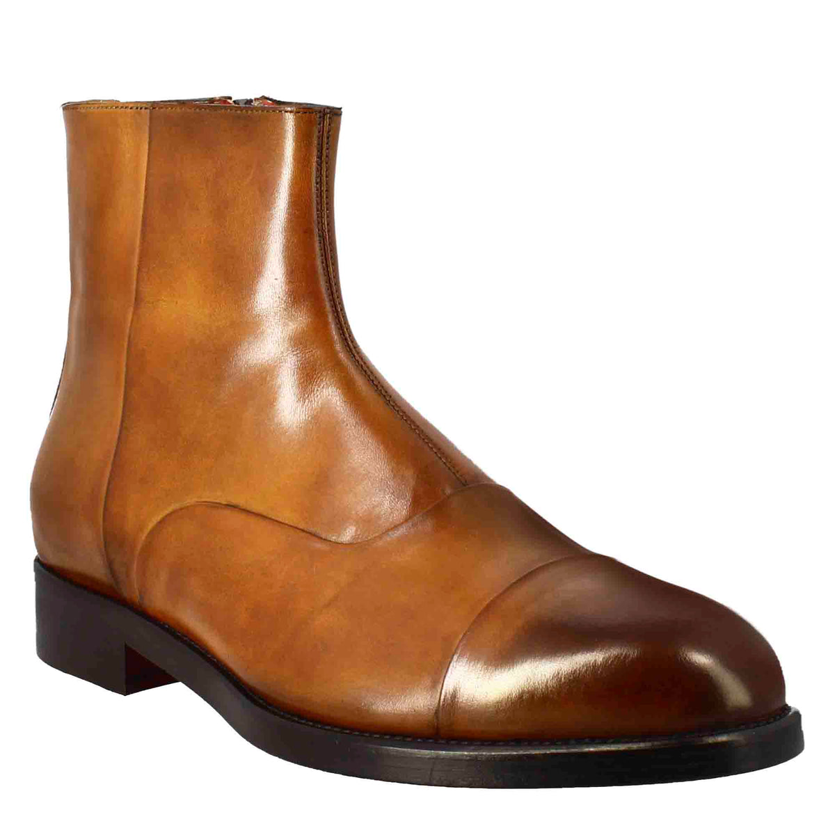 Handmade Brown Leather Chelsea Ankle Boots with Zip Closure, Men Ankle Boots