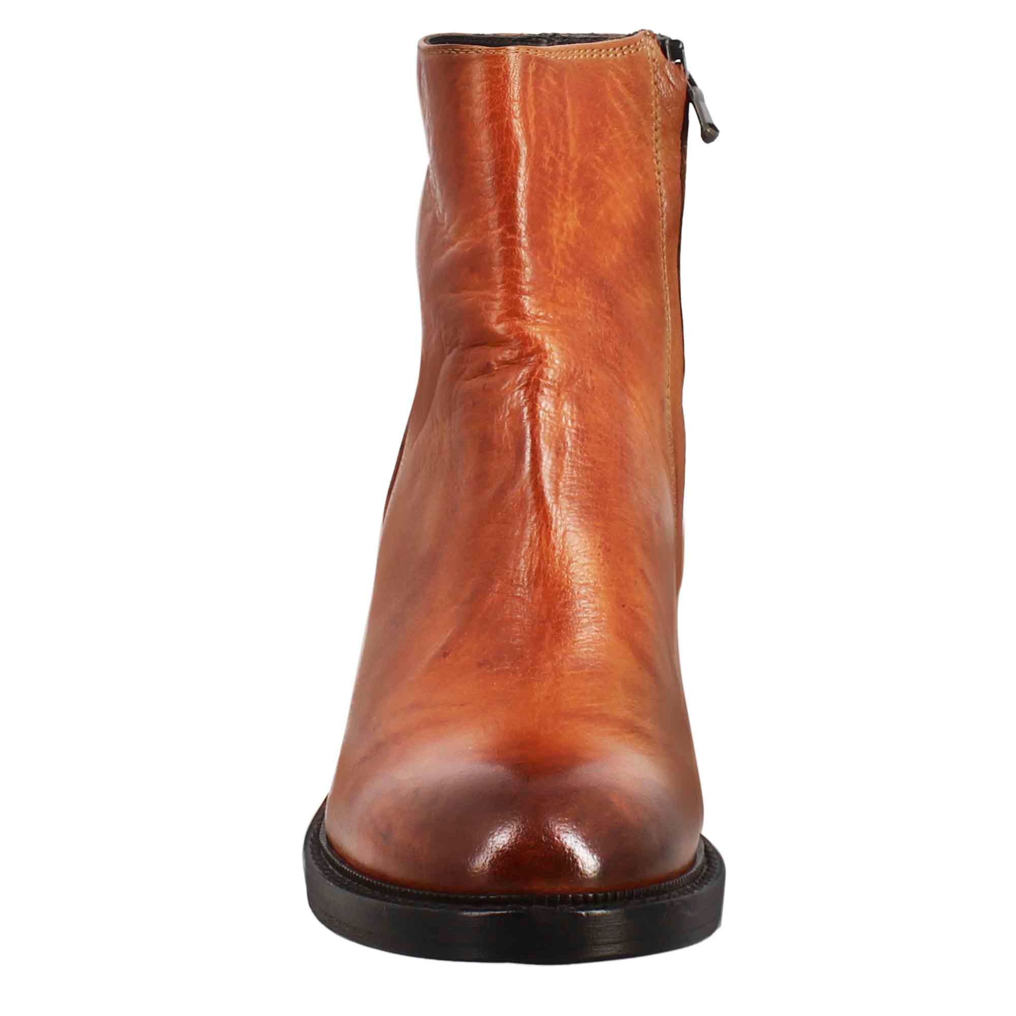 Bottine de plongée basse à talon pour femme en cuir lavé marron foncé