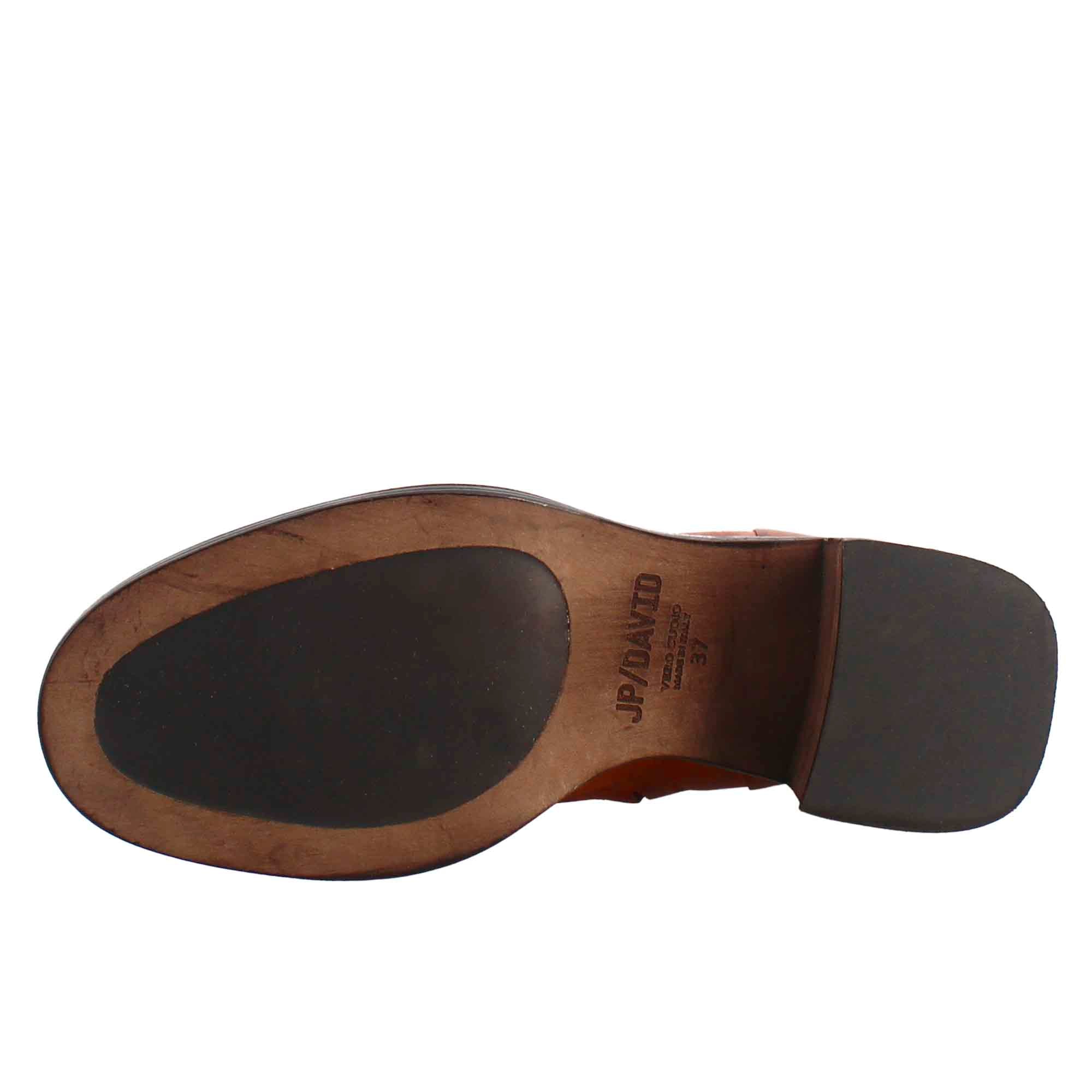 Bottine de plongée basse à talon pour femme en cuir lavé marron foncé