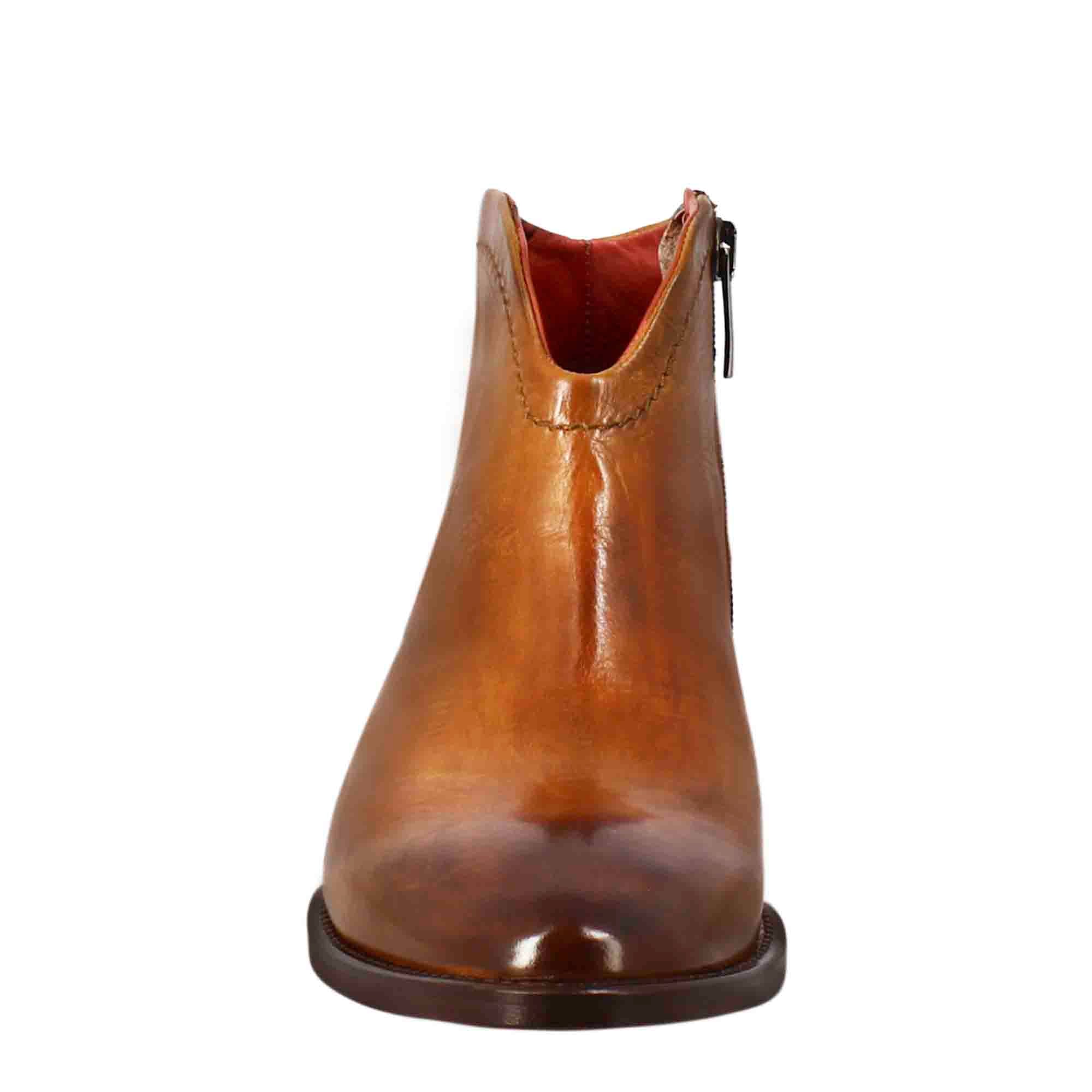 Bottine lisse pour femme à talon moyen en cuir marron clair