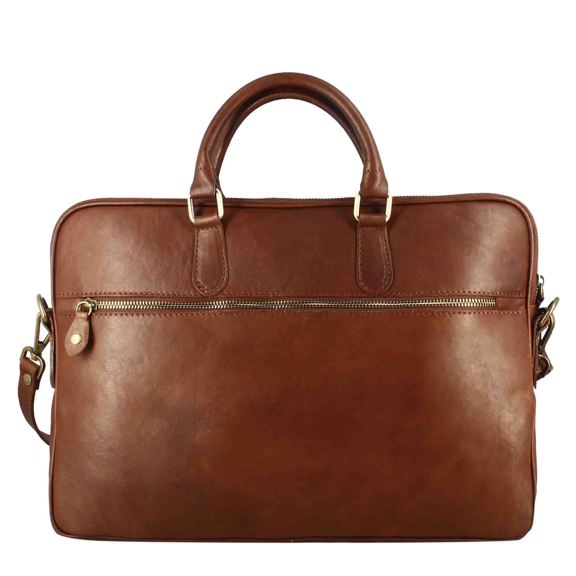 Professional leather briefcase with removable shoulder strap brown colour