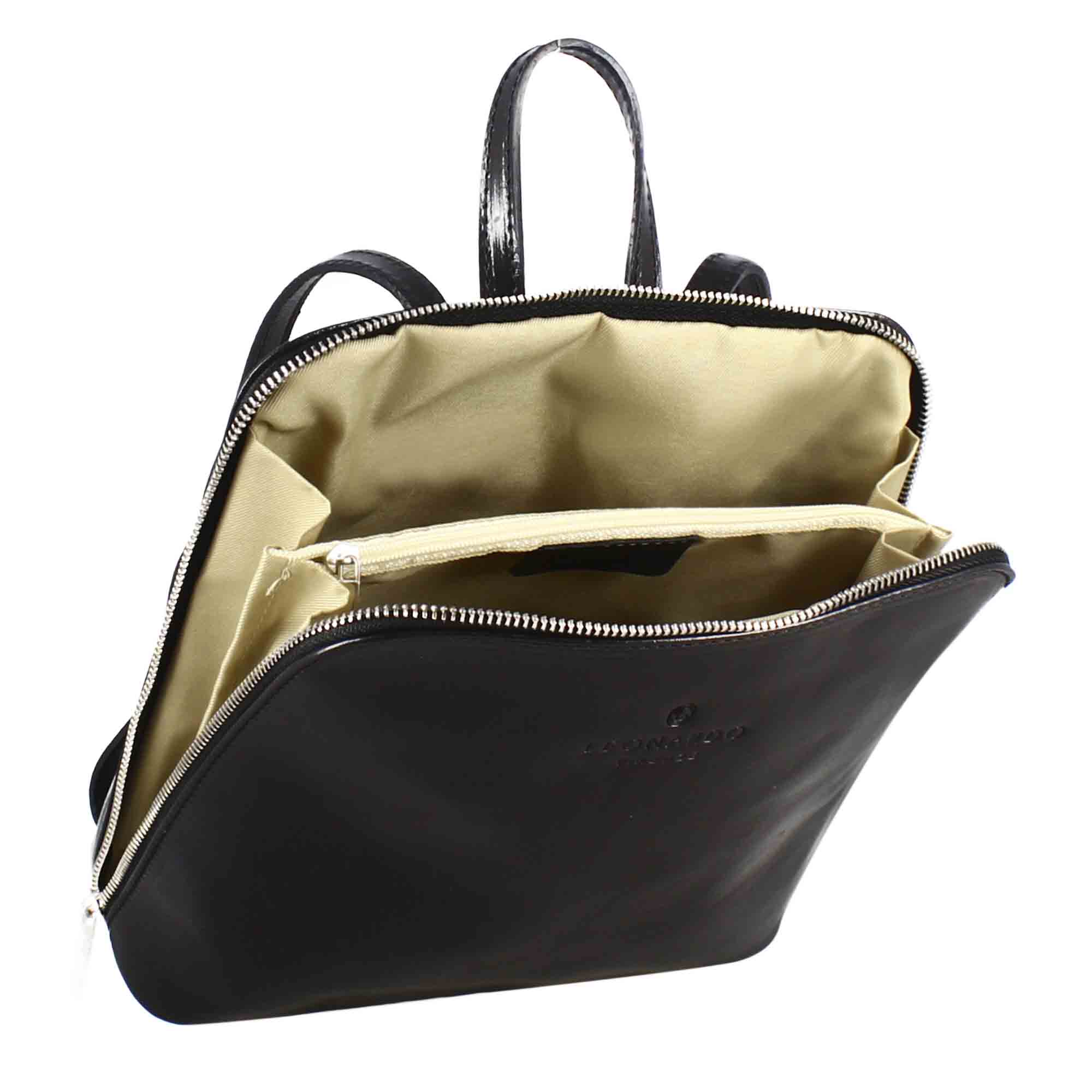 Women's Ginevra backpack in smooth black leather with zip