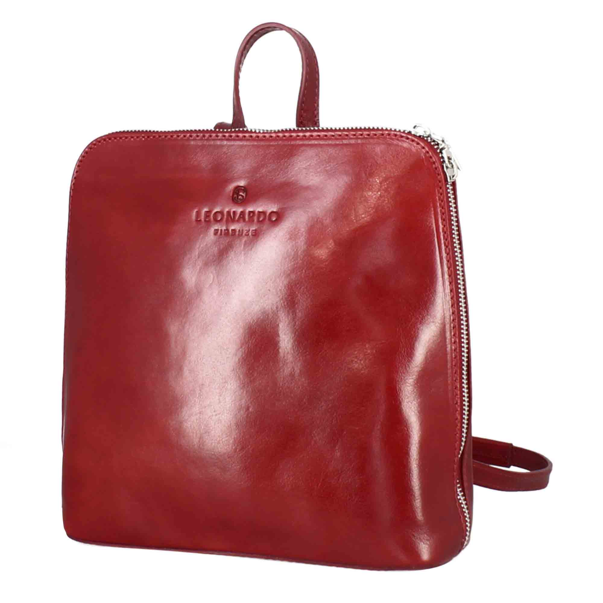 Women's Ginevra backpack in smooth red leather with zip