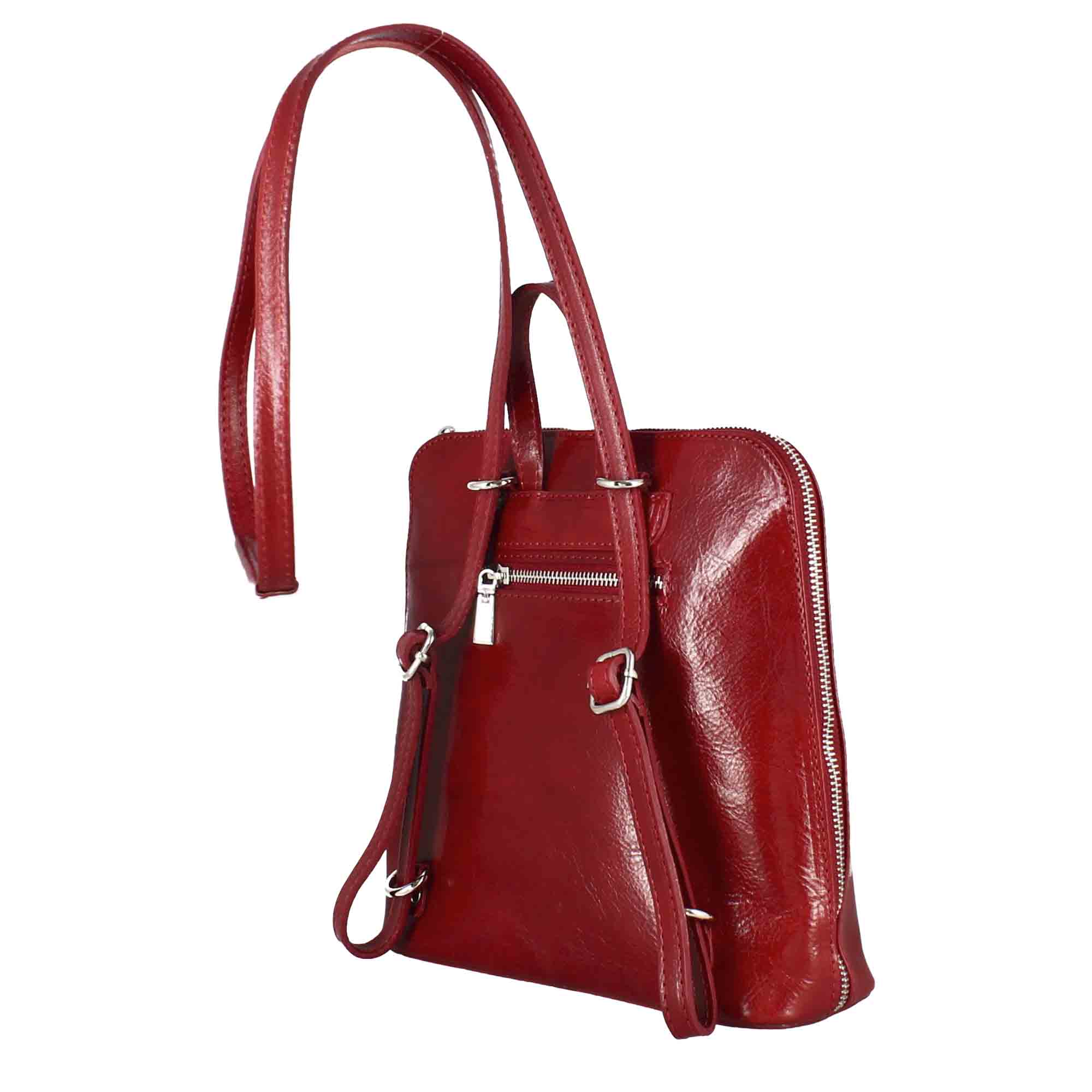 Women's Ginevra backpack in smooth red leather with zip