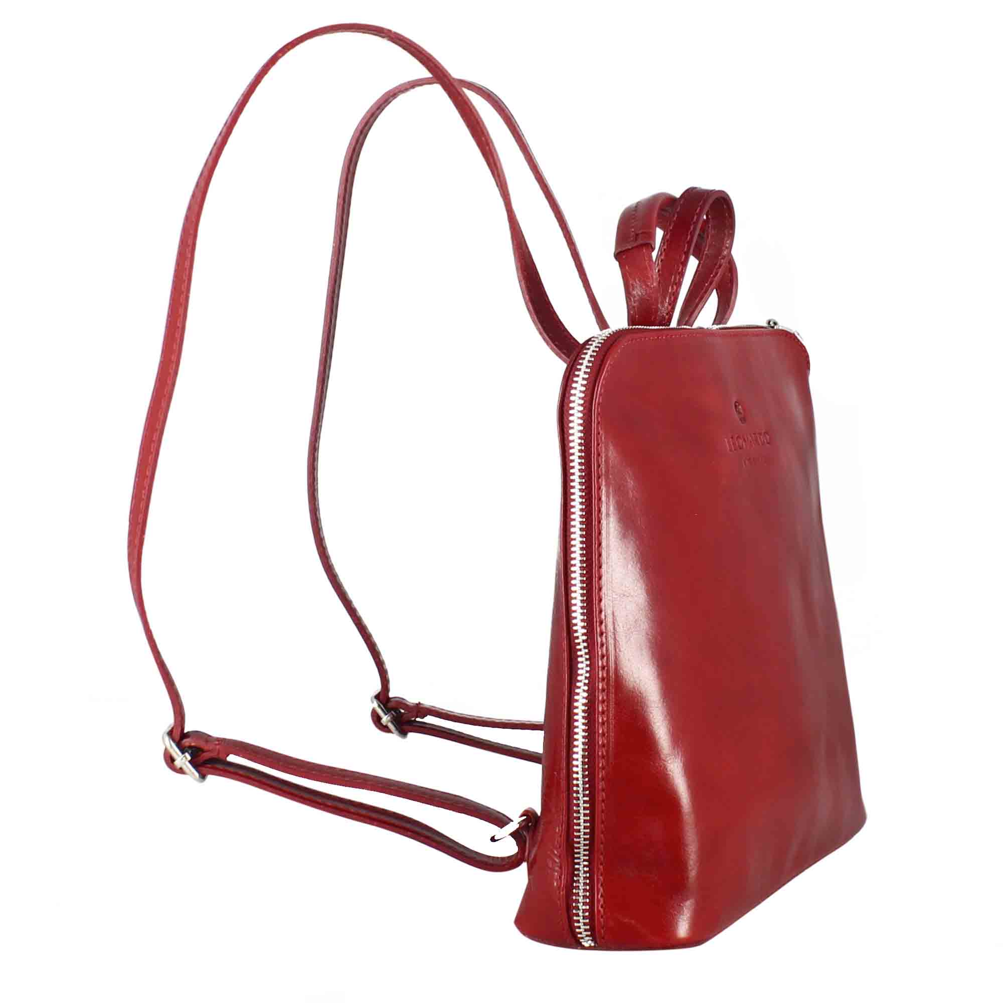 Women's Ginevra backpack in smooth red leather with zip