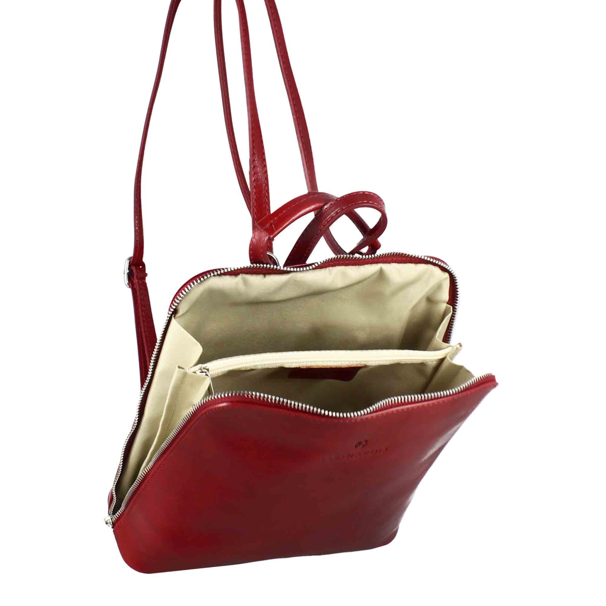 Women's Ginevra backpack in smooth red leather with zip