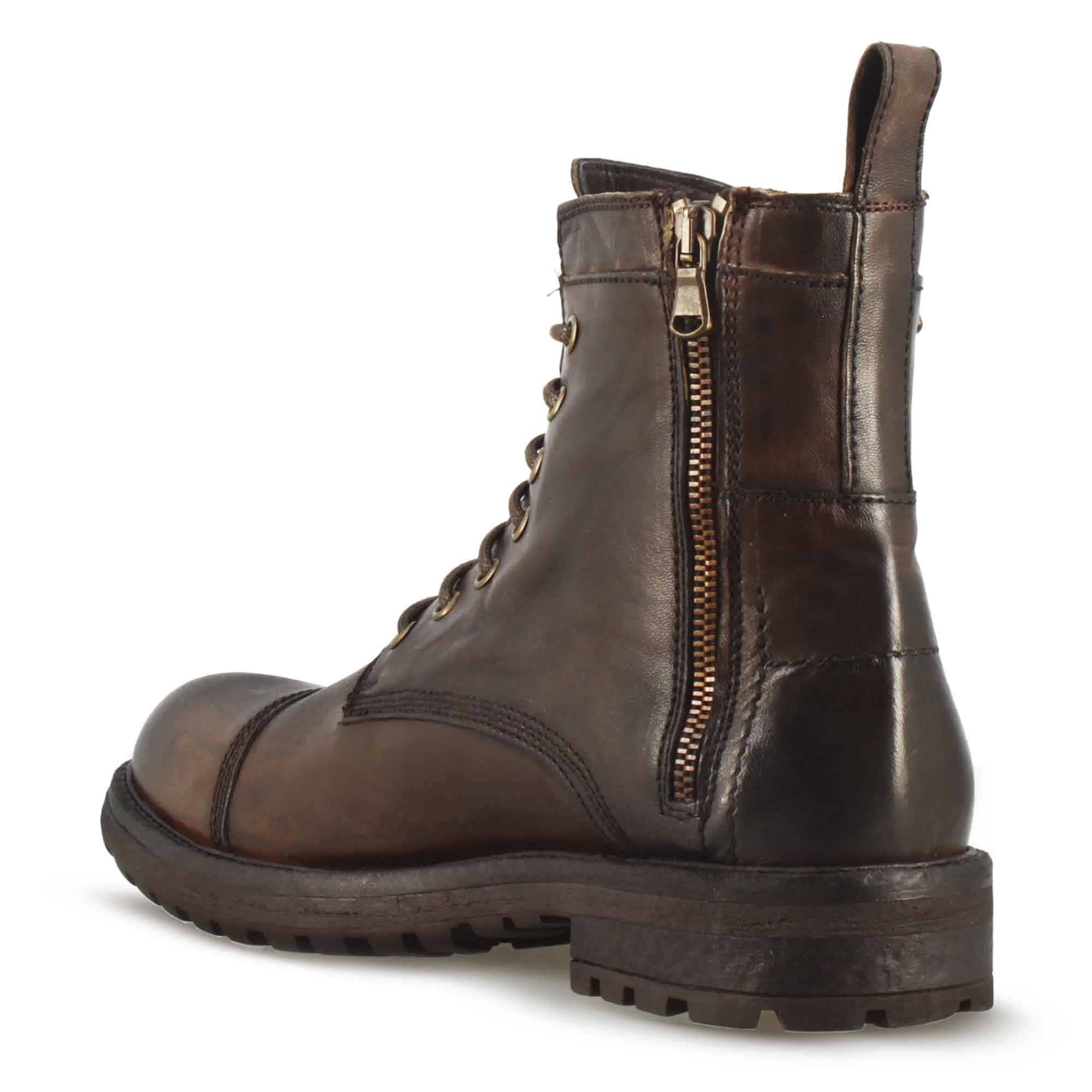 Men's dark brown leather lace-up and zip-up amphibian