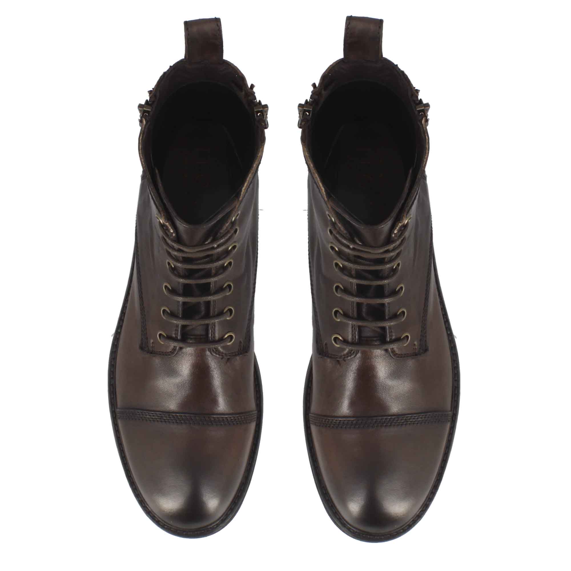 Men's dark brown leather lace-up and zip-up amphibian