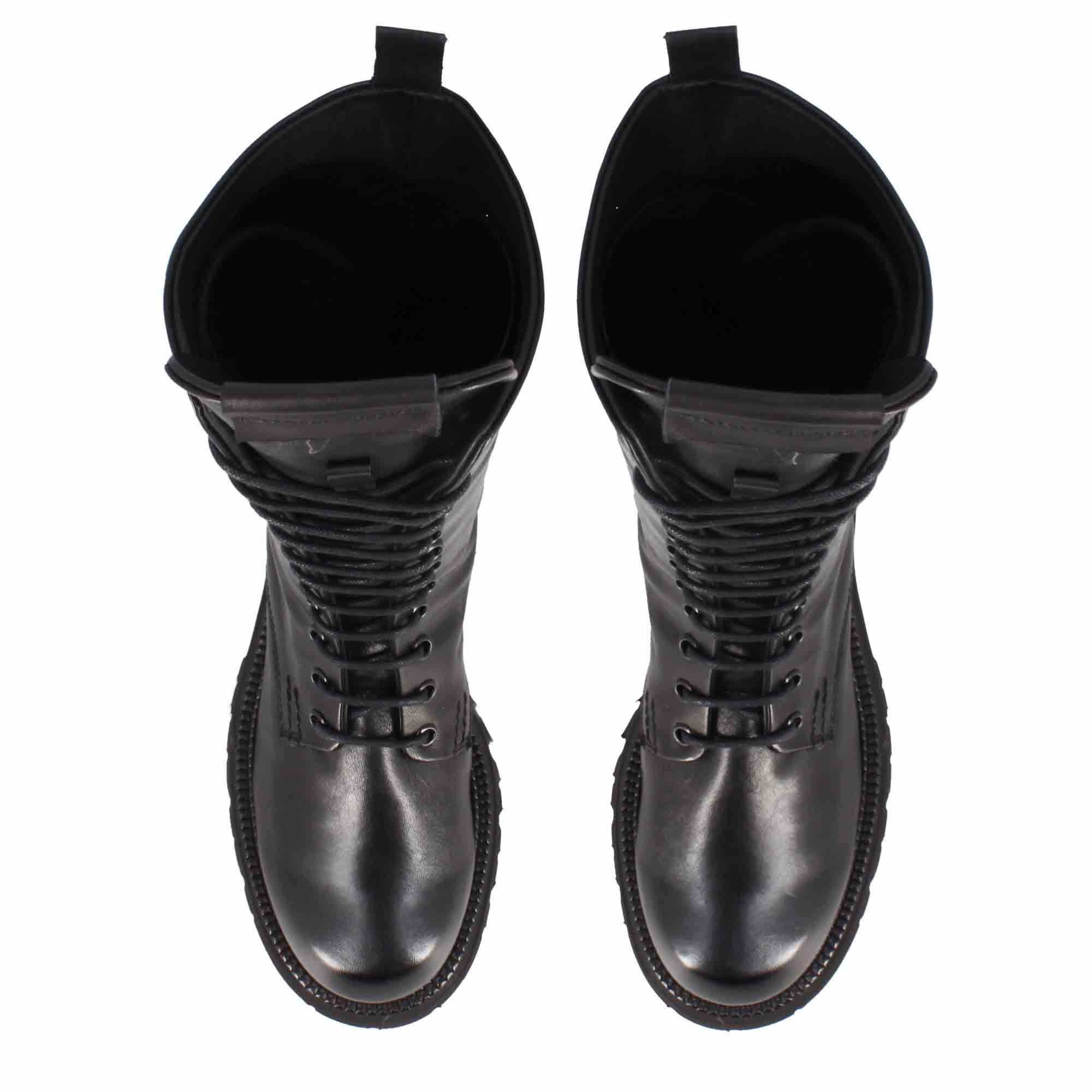 Women's black genuine leather ankle boot with laces