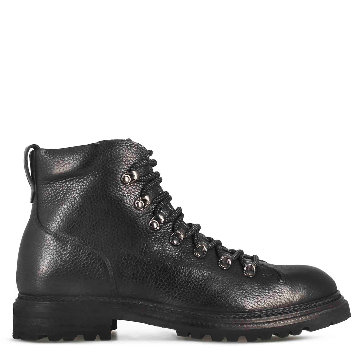 Combat boots en cuir noir avec laçage et semelle en caoutchouc Vibram