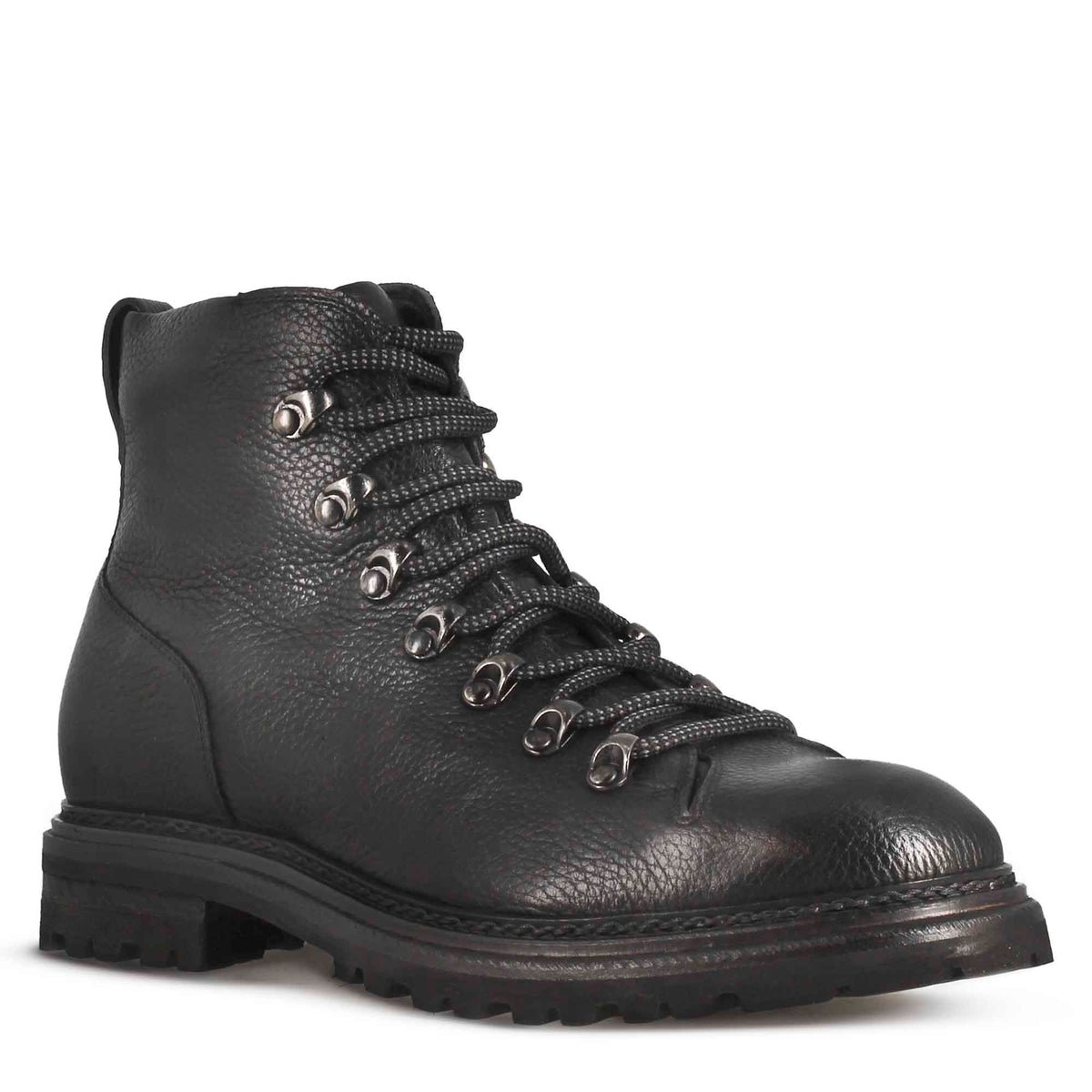 Black leather amphibian with lacing and vibram rubber sole