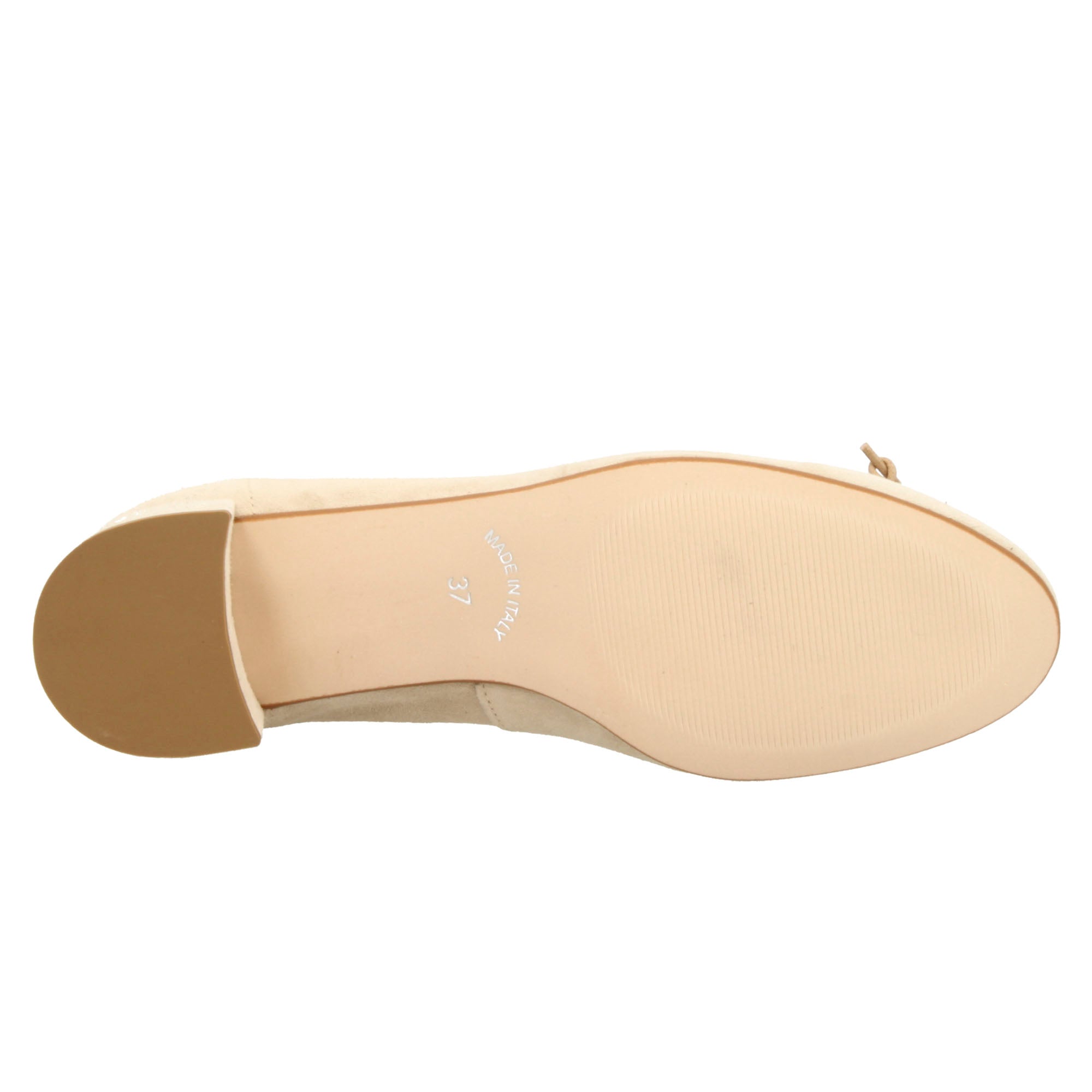 Handmade medium heel ballerina in beige suede