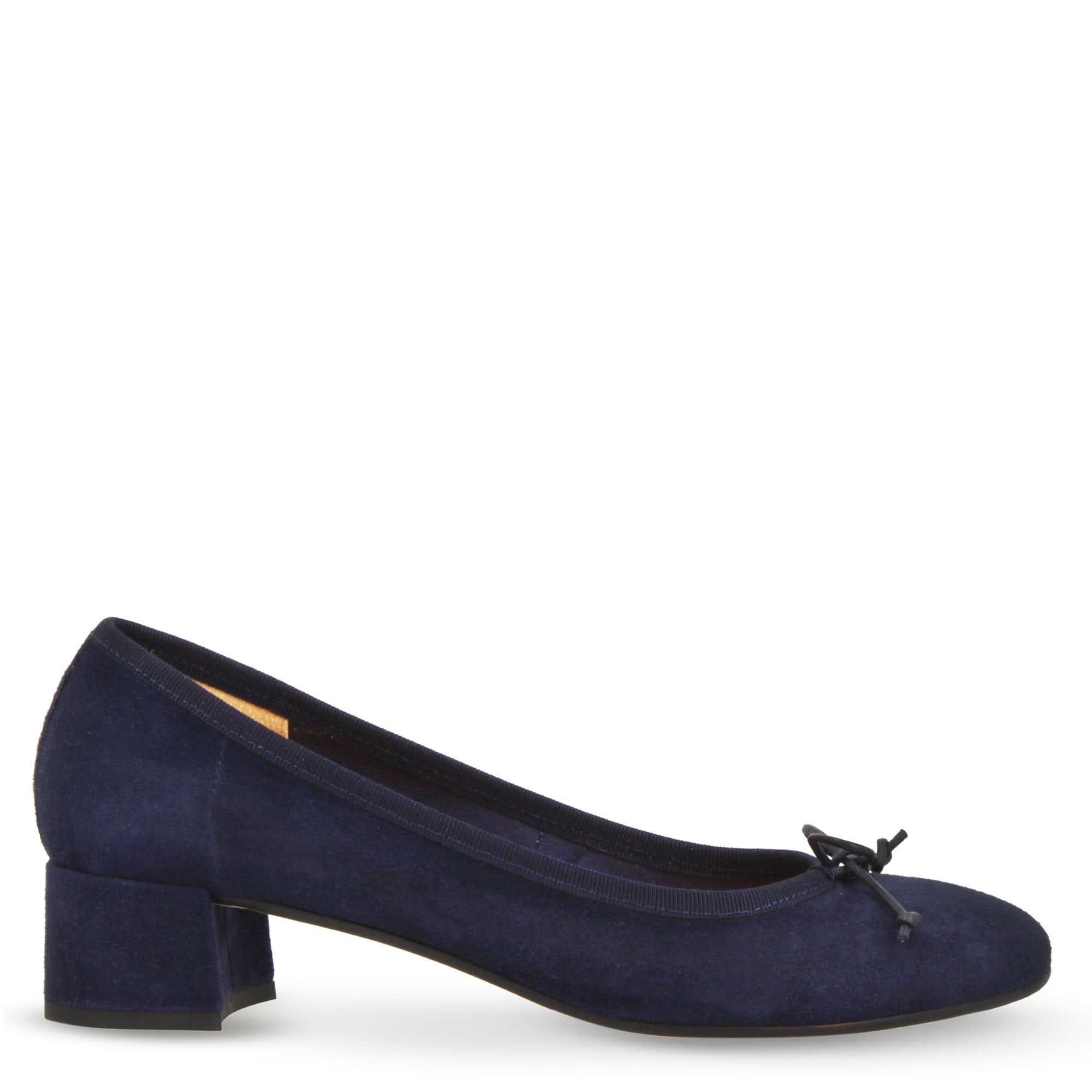 Handmade medium heel ballerina in blue suede