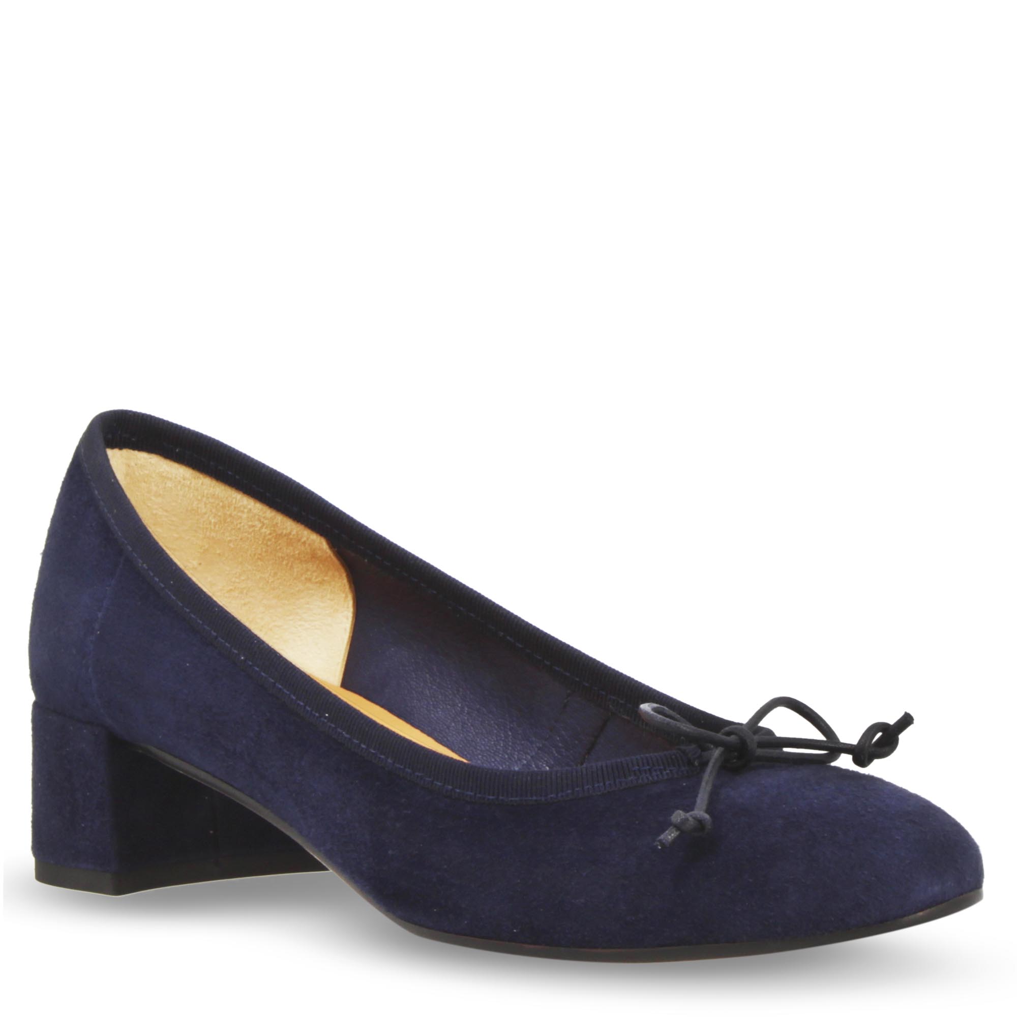 Handmade medium heel ballerina in blue suede