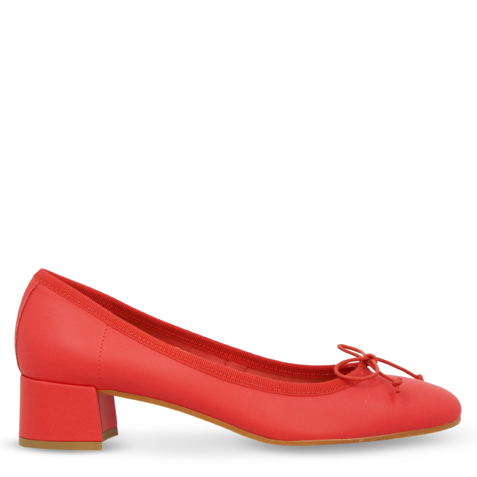 Handmade ballerina with medium heel in red leather