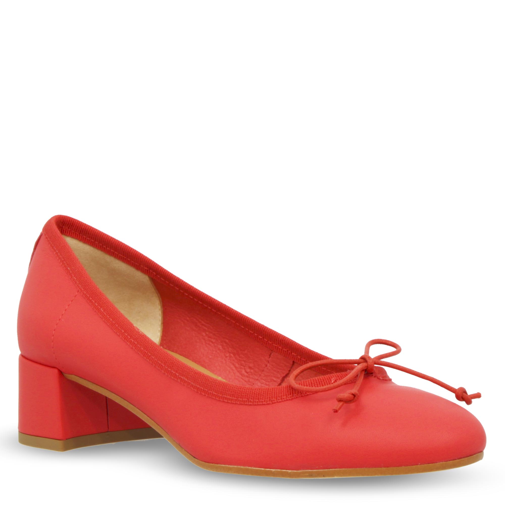 Handmade ballerina with medium heel in red leather