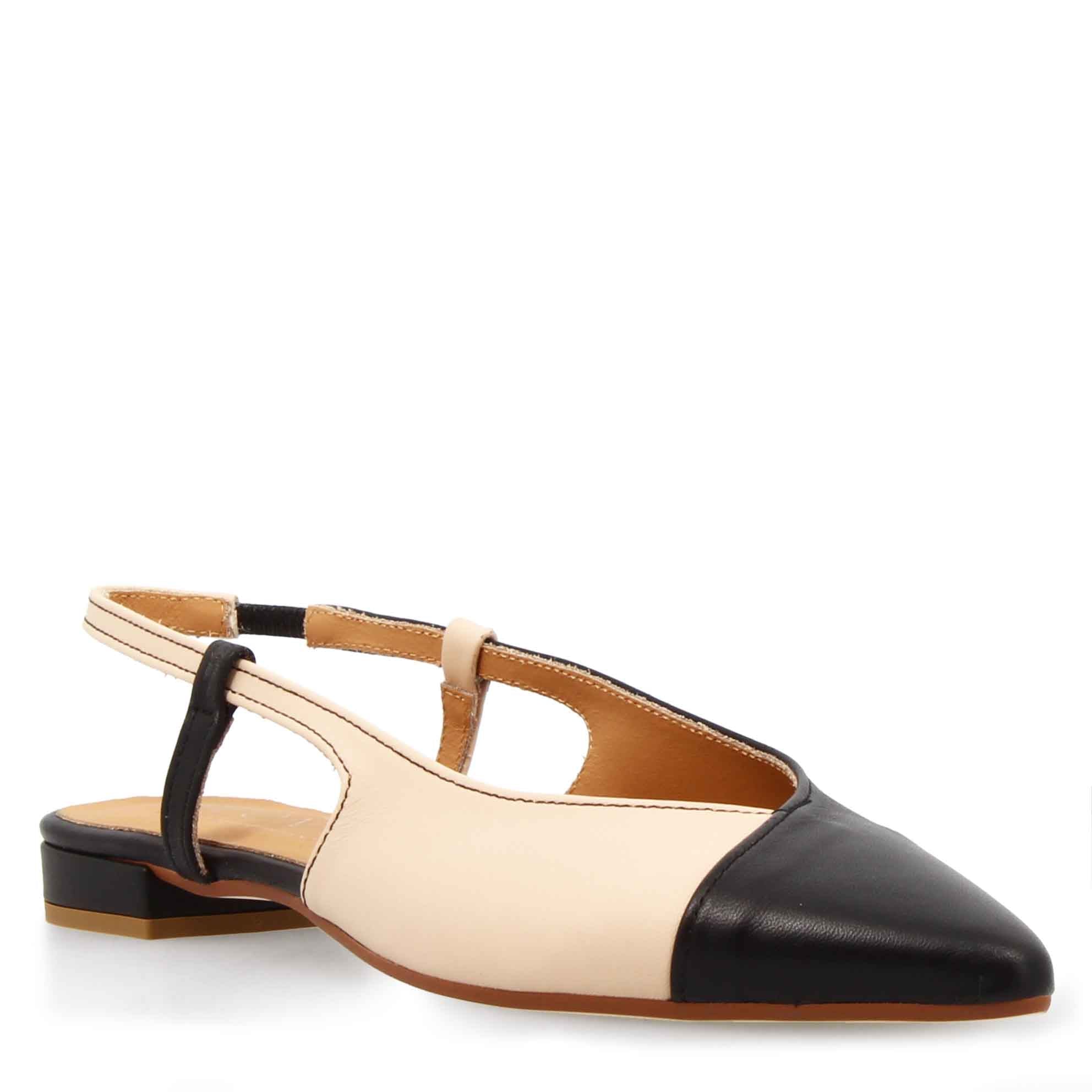 Ballerina slingback da donna in pelle colore nero e rosa