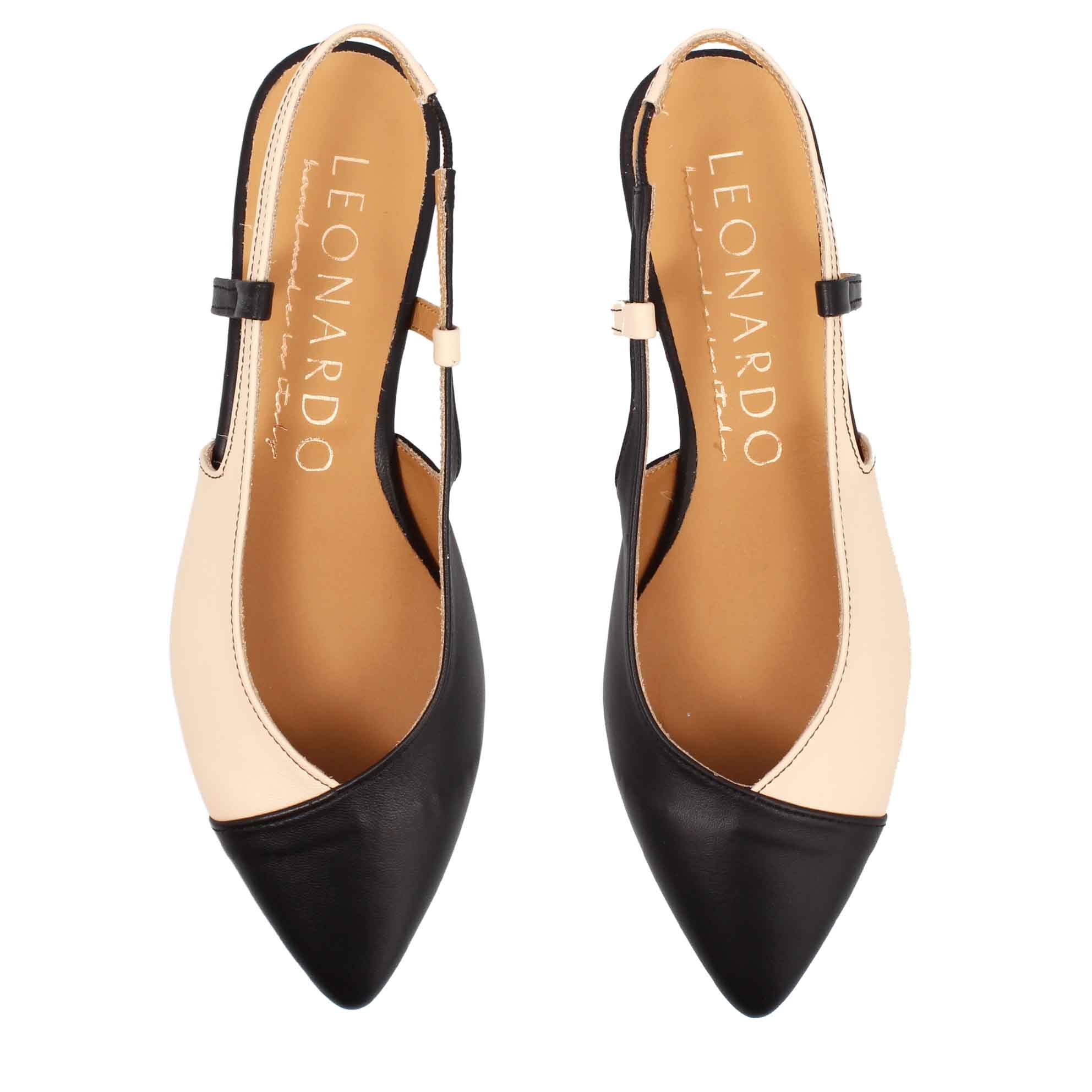 Ballerina slingback da donna in pelle colore nero e rosa