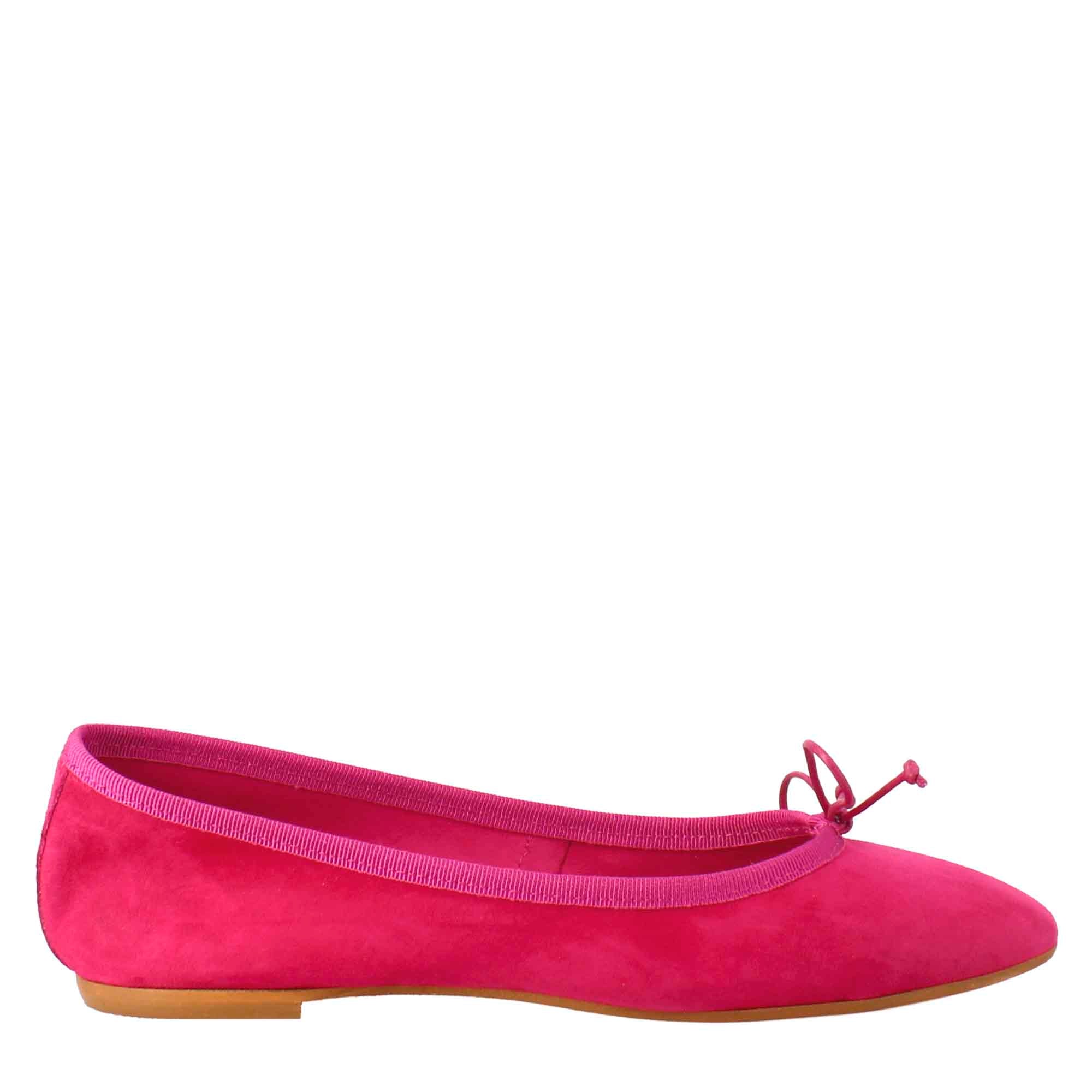 Light women's fuchsia-colored suede ballet flats without lining