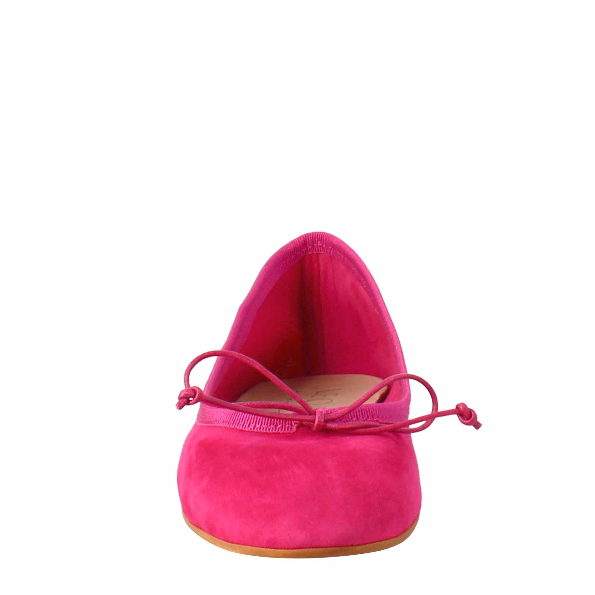 Light women's fuchsia-colored suede ballet flats without lining