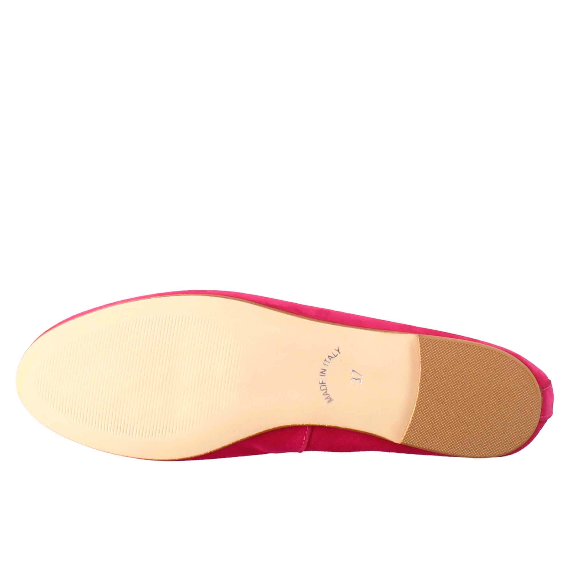 Light women's fuchsia-colored suede ballet flats without lining