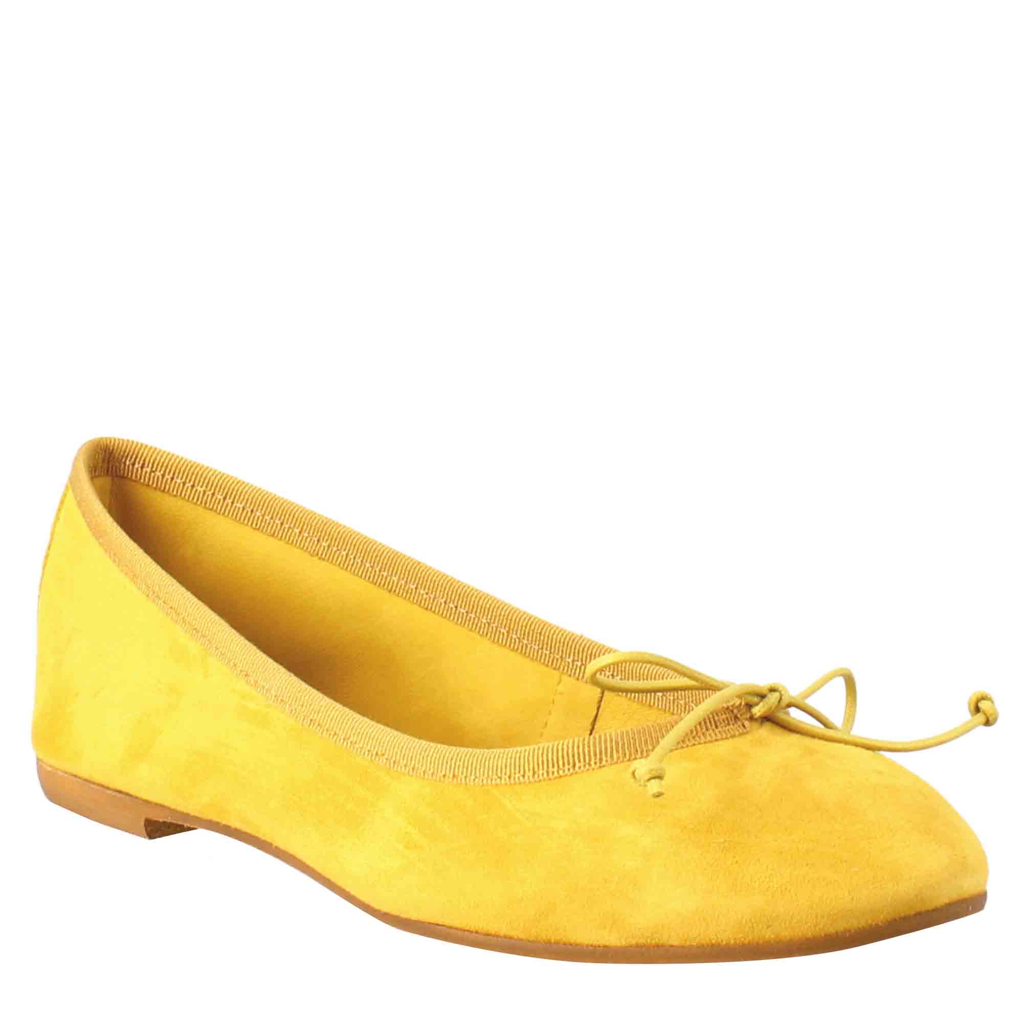 Light unlined yellow suede ballet flats for women