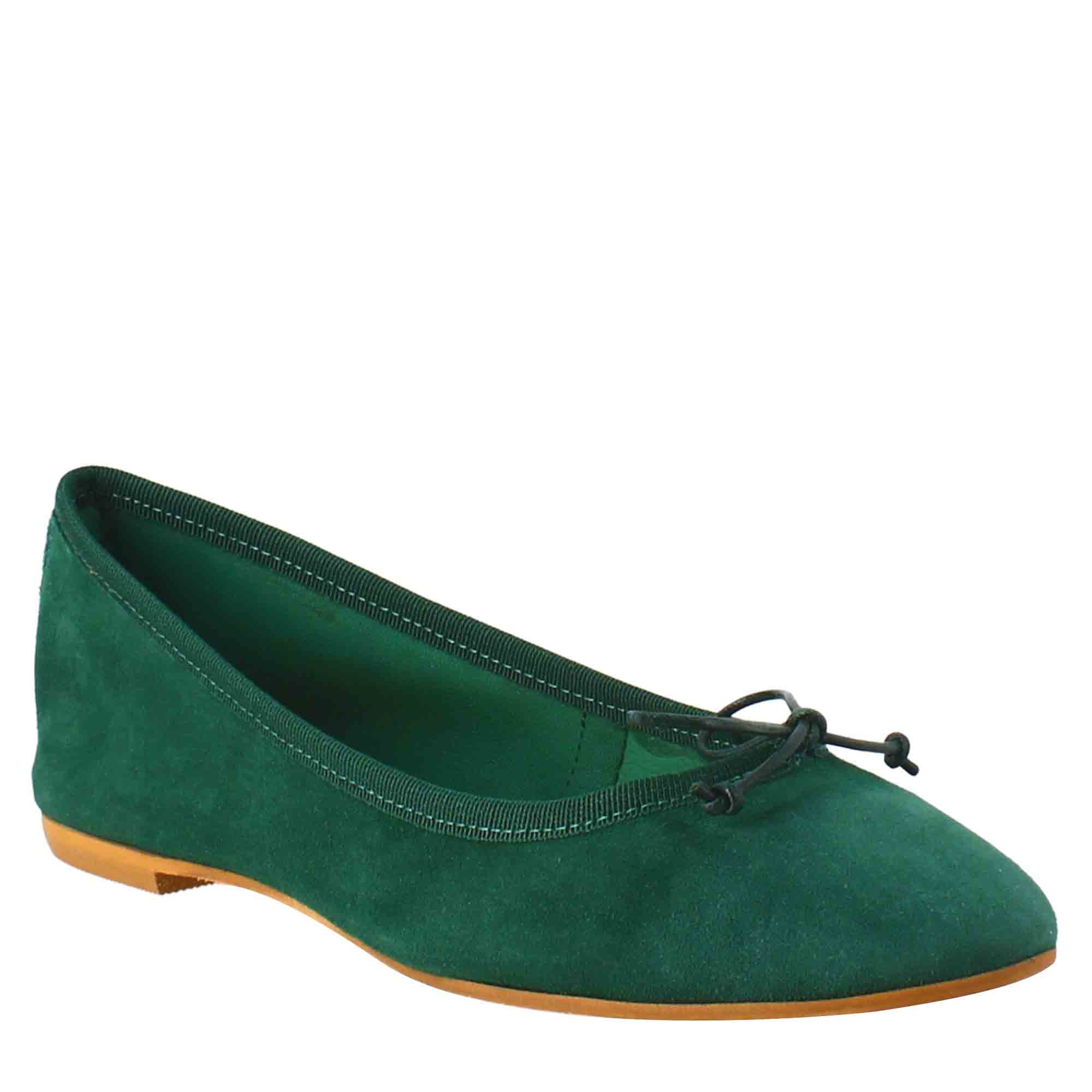 Light green suede women's ballet flats without lining