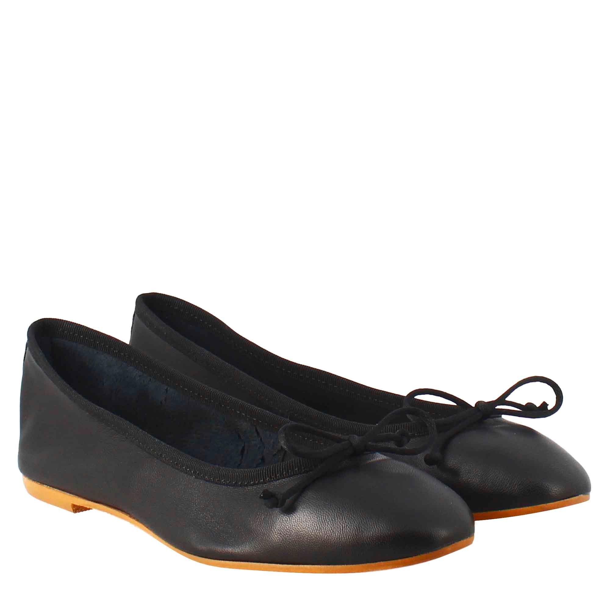 Ballerines femme noir clair en cuir lisse 