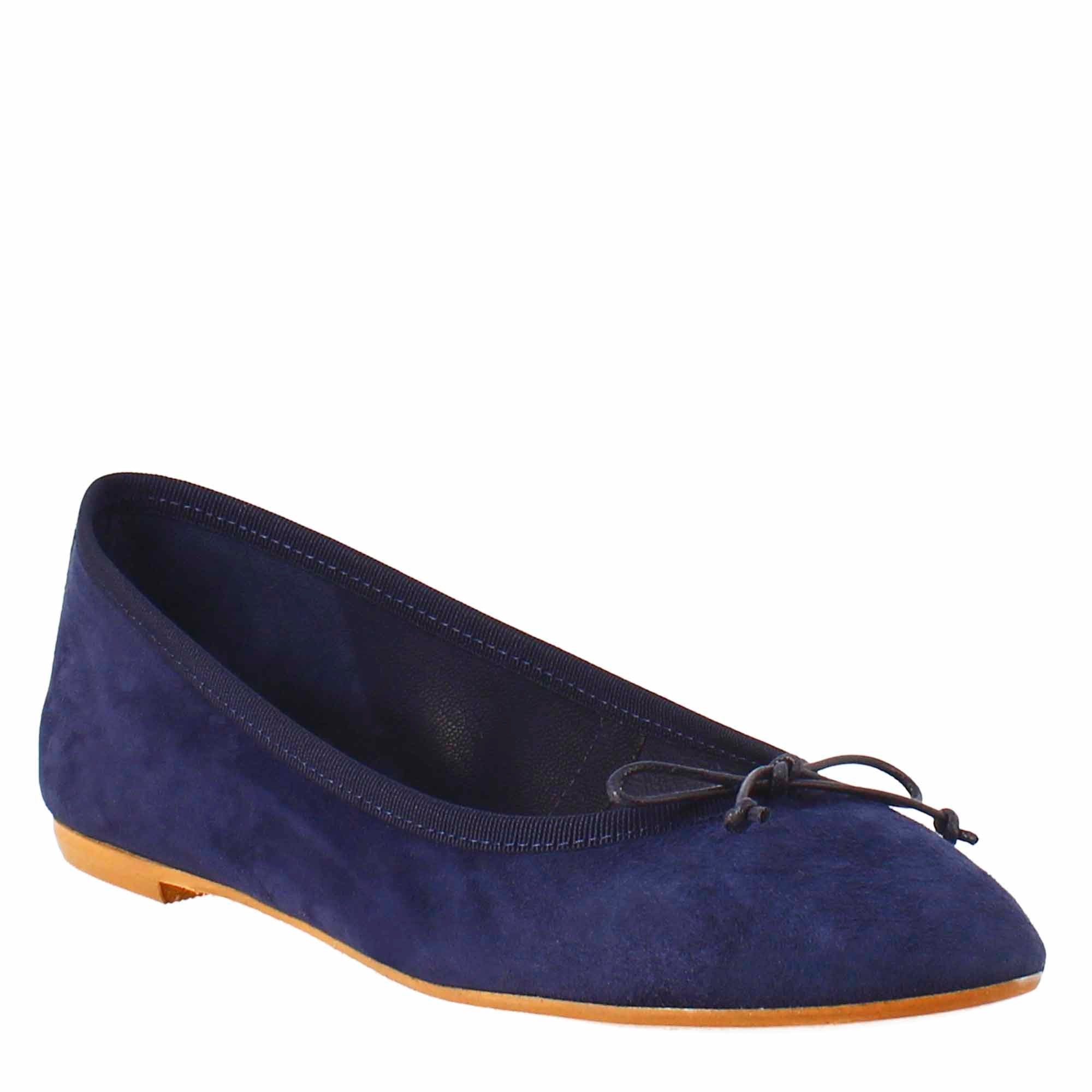 Light blue suede ballet flats for women without lining