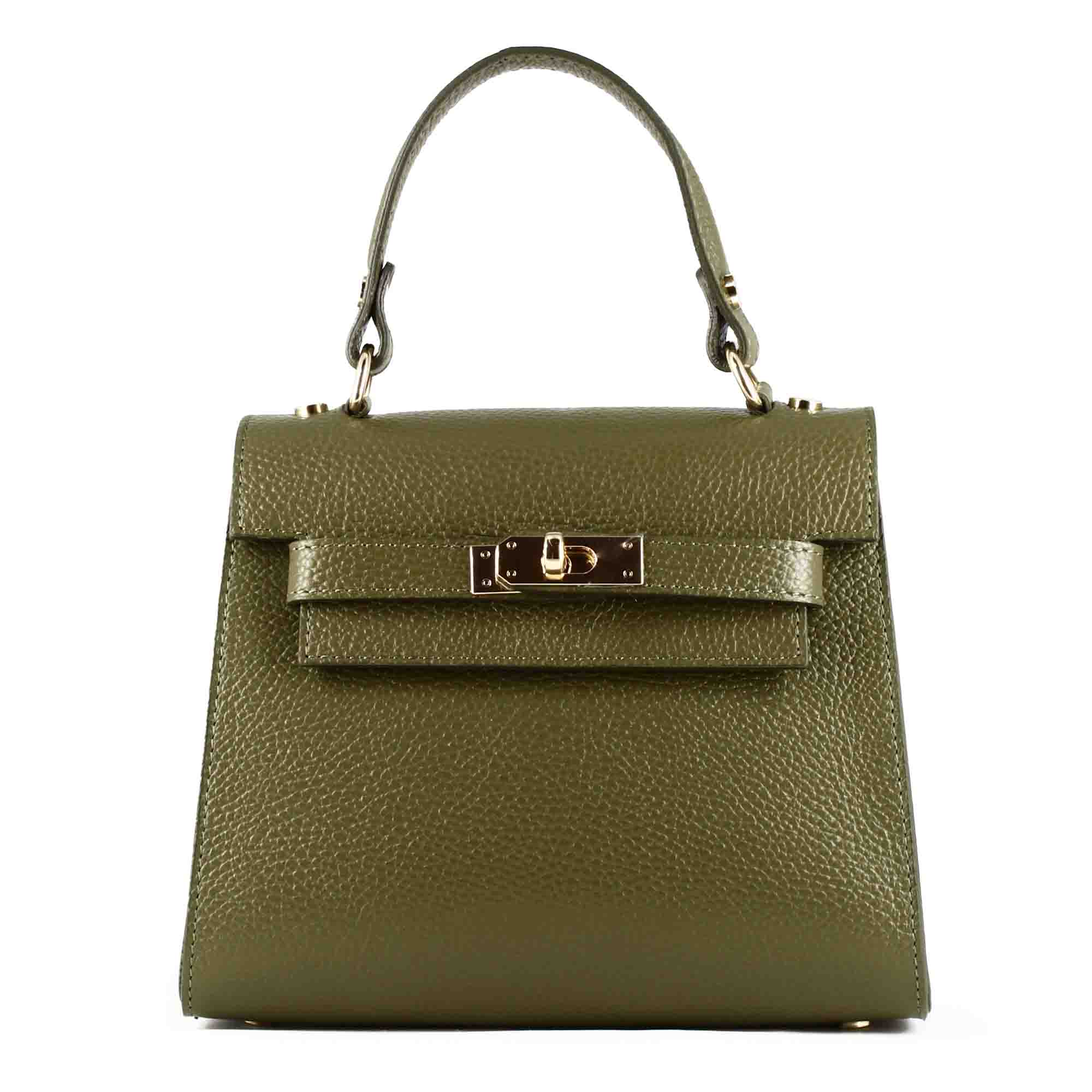 Lady K leather handbag with removable green shoulder strap