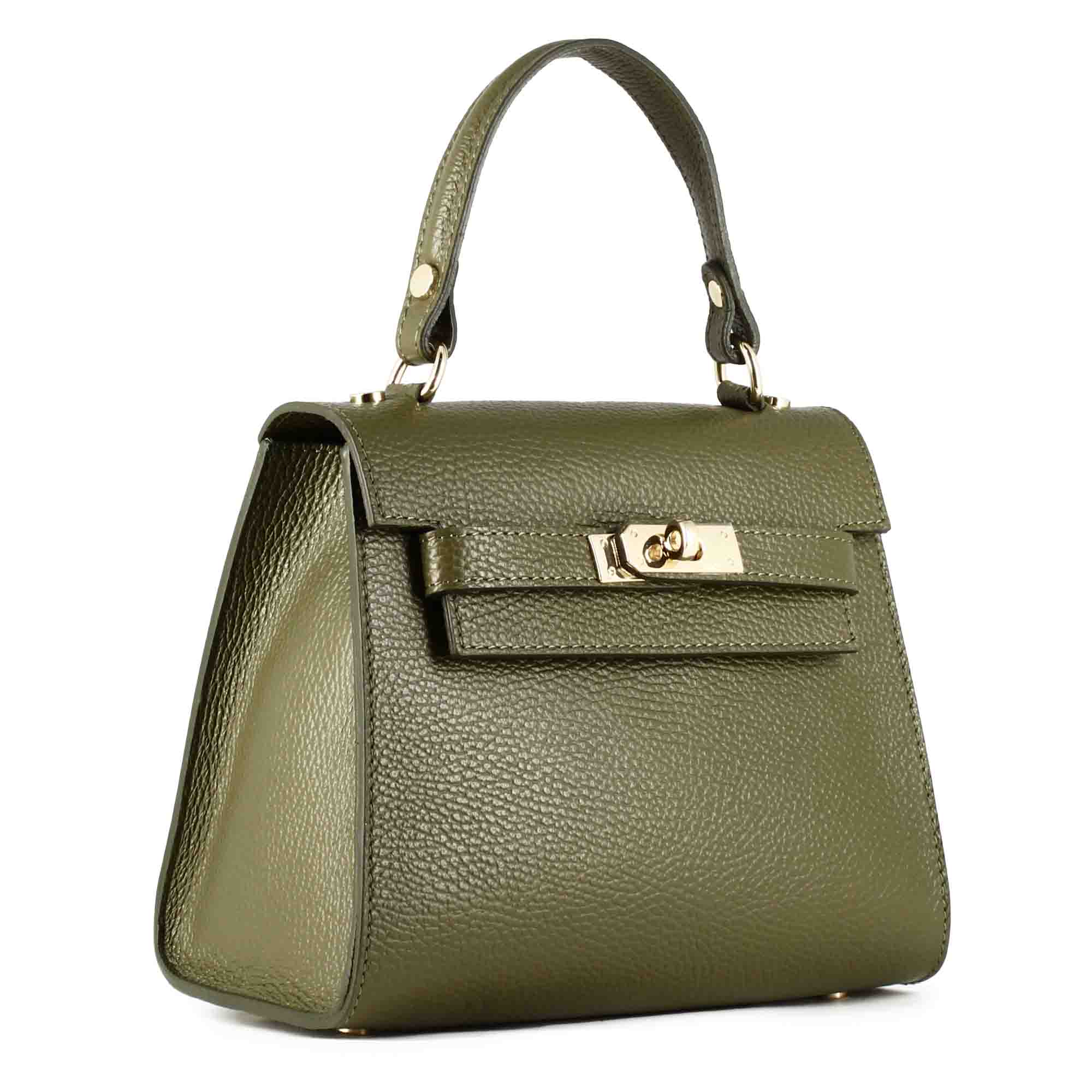 Lady K leather handbag with removable green shoulder strap