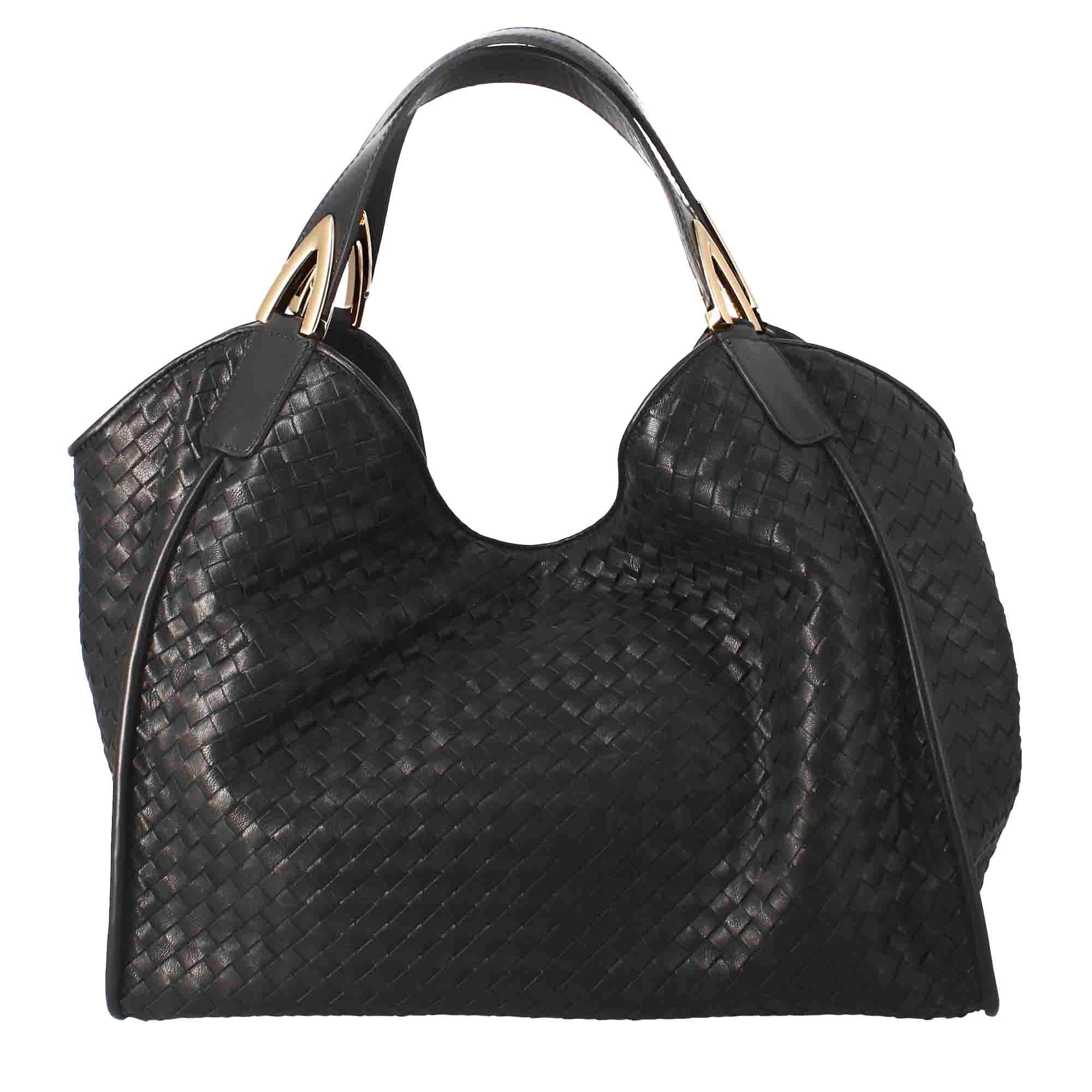 Handmade women's handbag in black woven leather