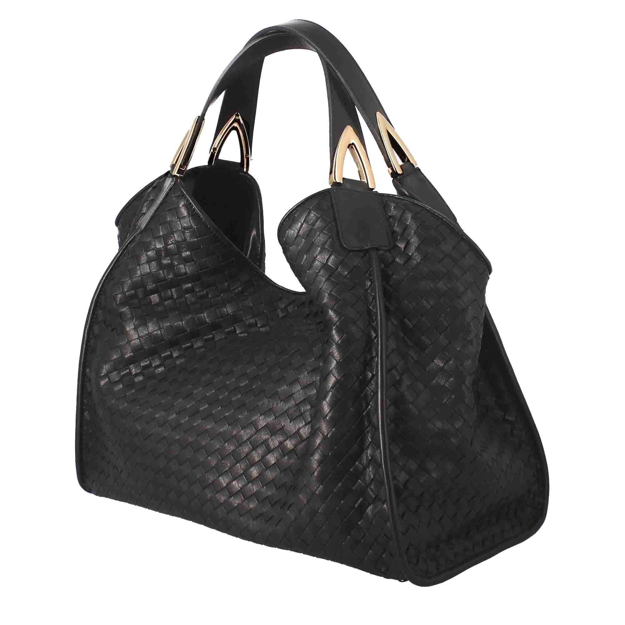 Handmade women's handbag in black woven leather