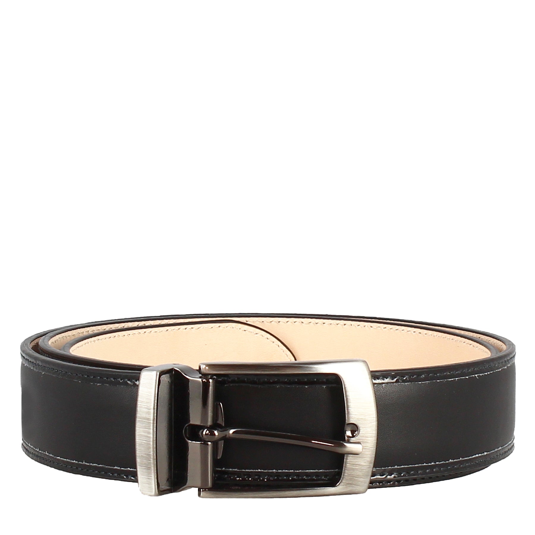 Classic handmade men's belt in black leather and metal buckle