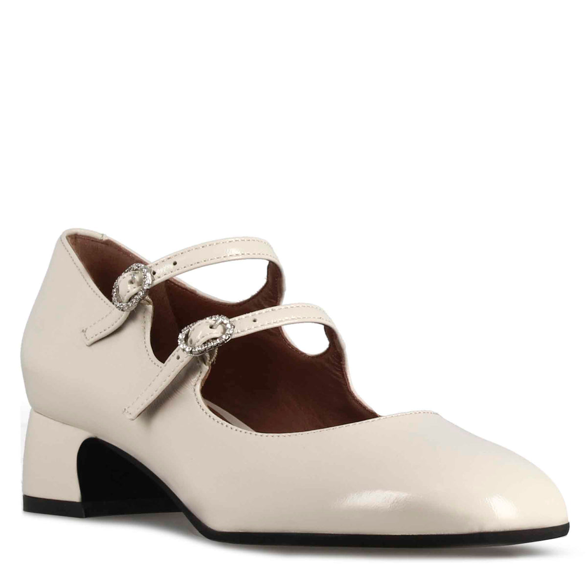 Mary Jane décolleté in beige patent leather