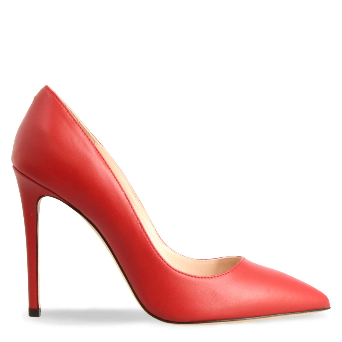 Women's handmade elegant high heels pumps shoes in red leather