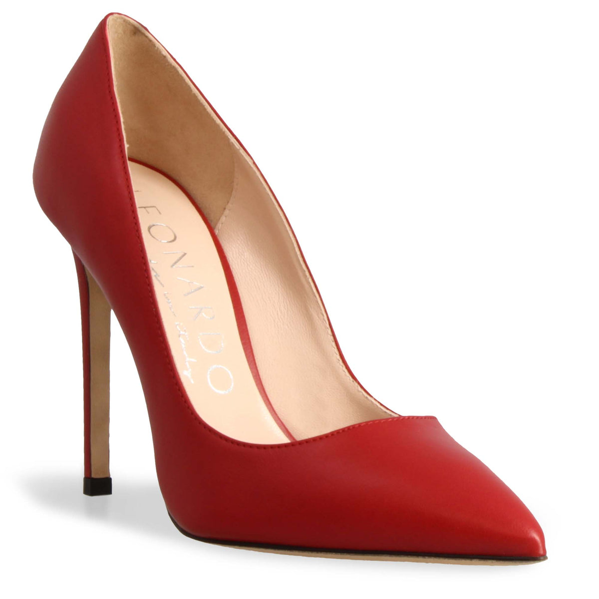 Women's handmade elegant high heels pumps shoes in red leather