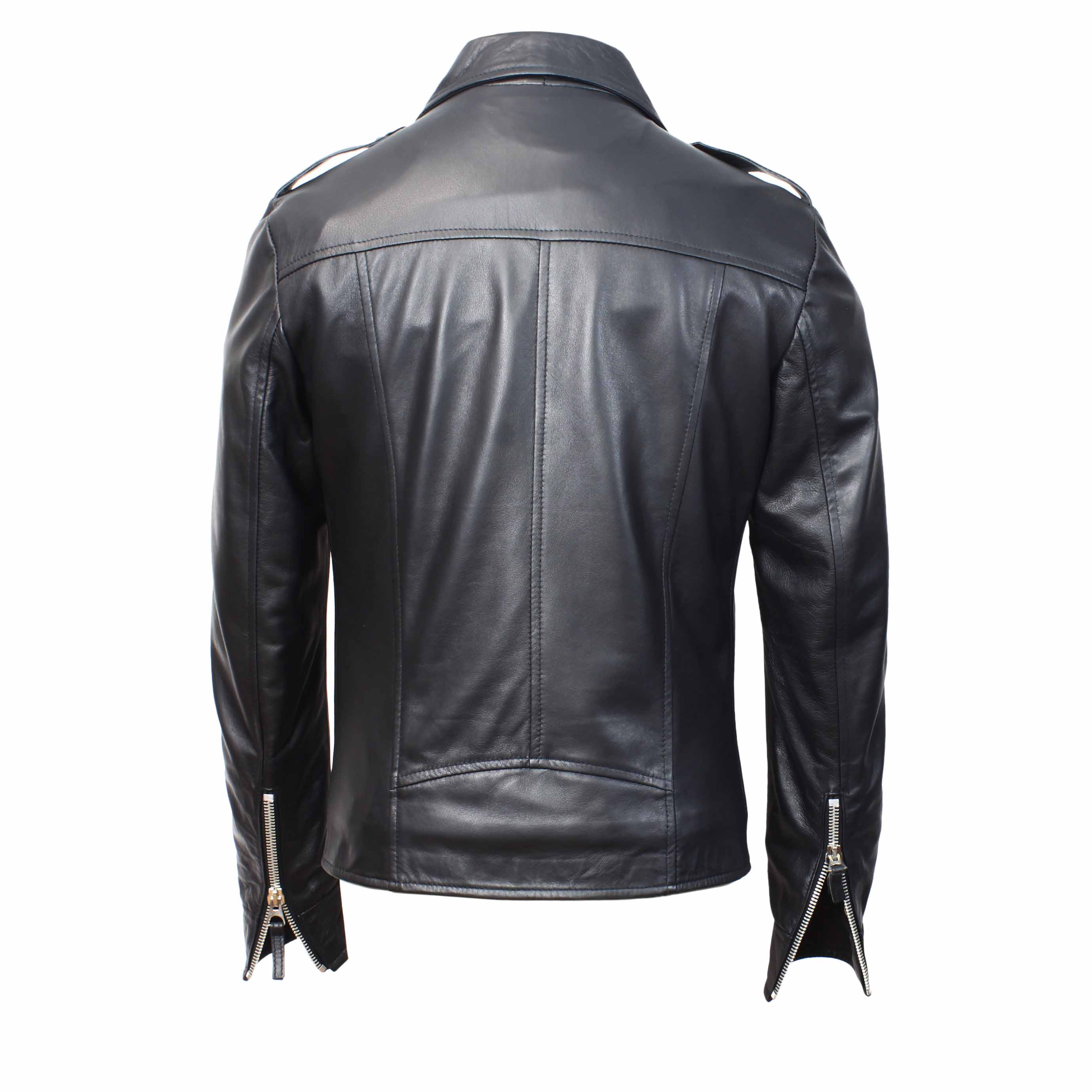 Handmade men's Riders jacket in black <tc>LEATHER</tc> lambskin with zip closure