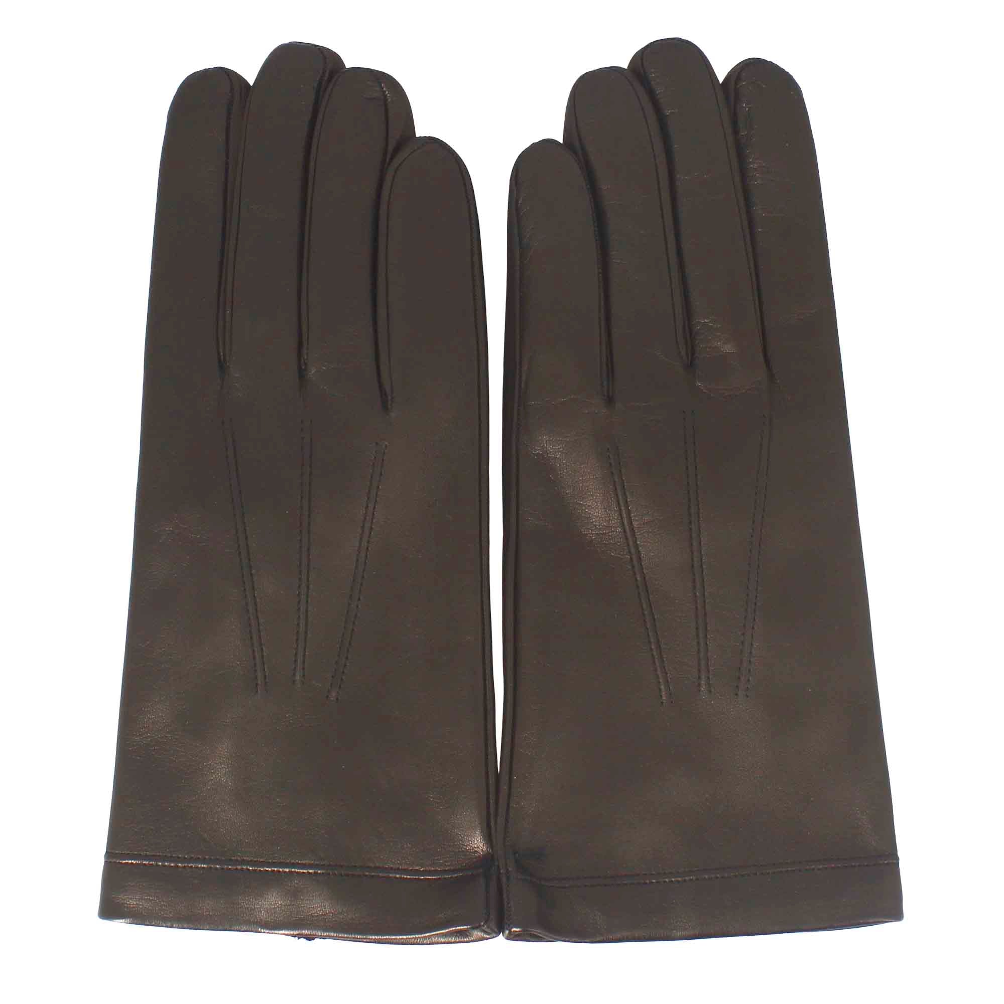 Handmade men's gloves in brown nappa leather lined in cashmere