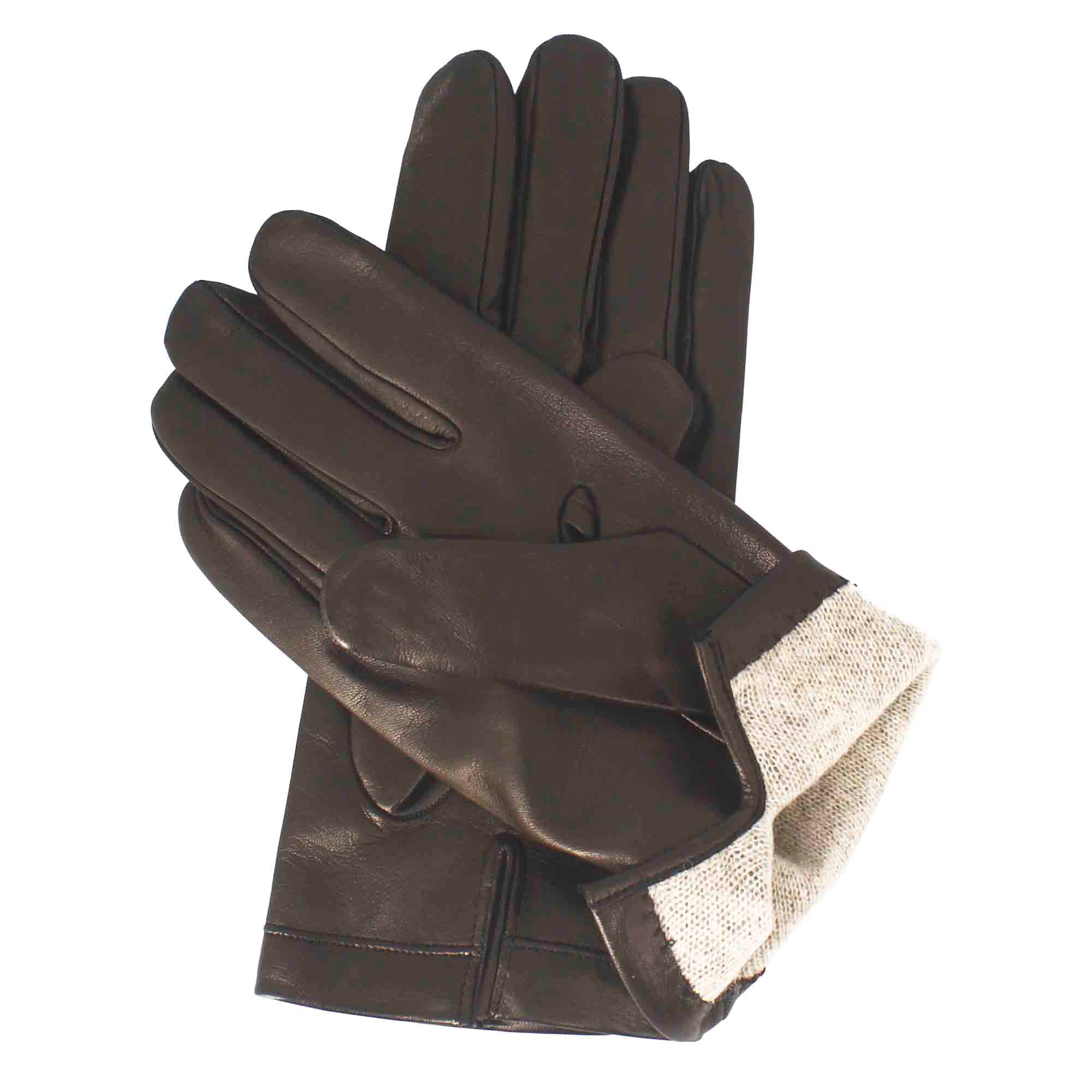 Handmade men's gloves in brown nappa leather lined in cashmere