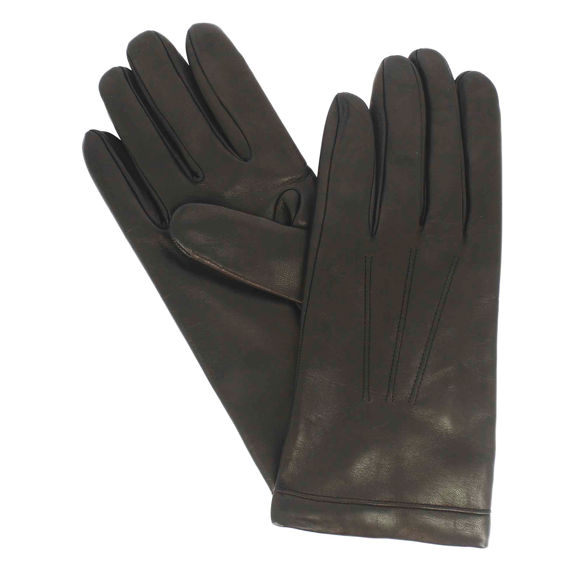 Black men's glove in black leather lined in cashmere