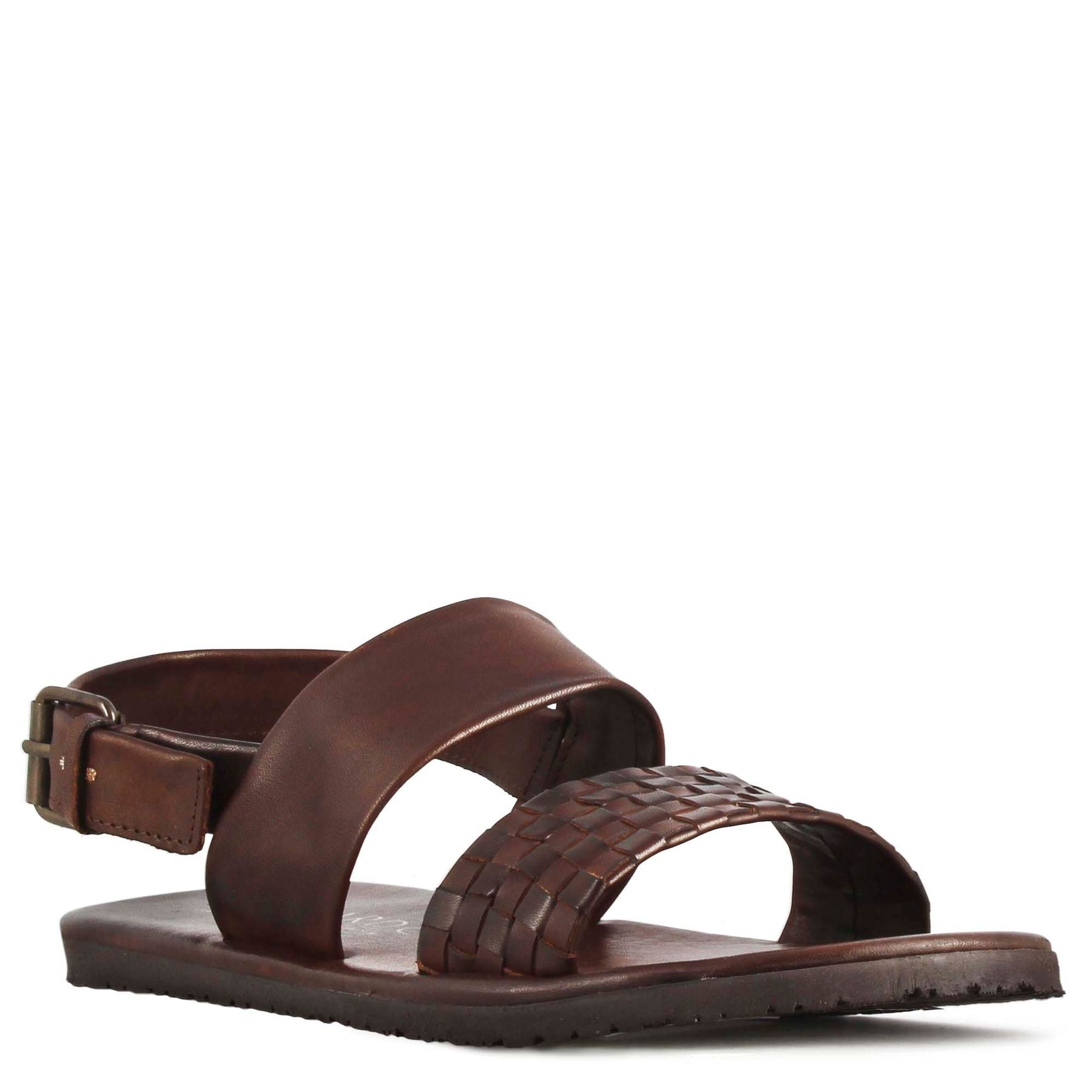 Men's sandal with brown semi-braided leather buckle