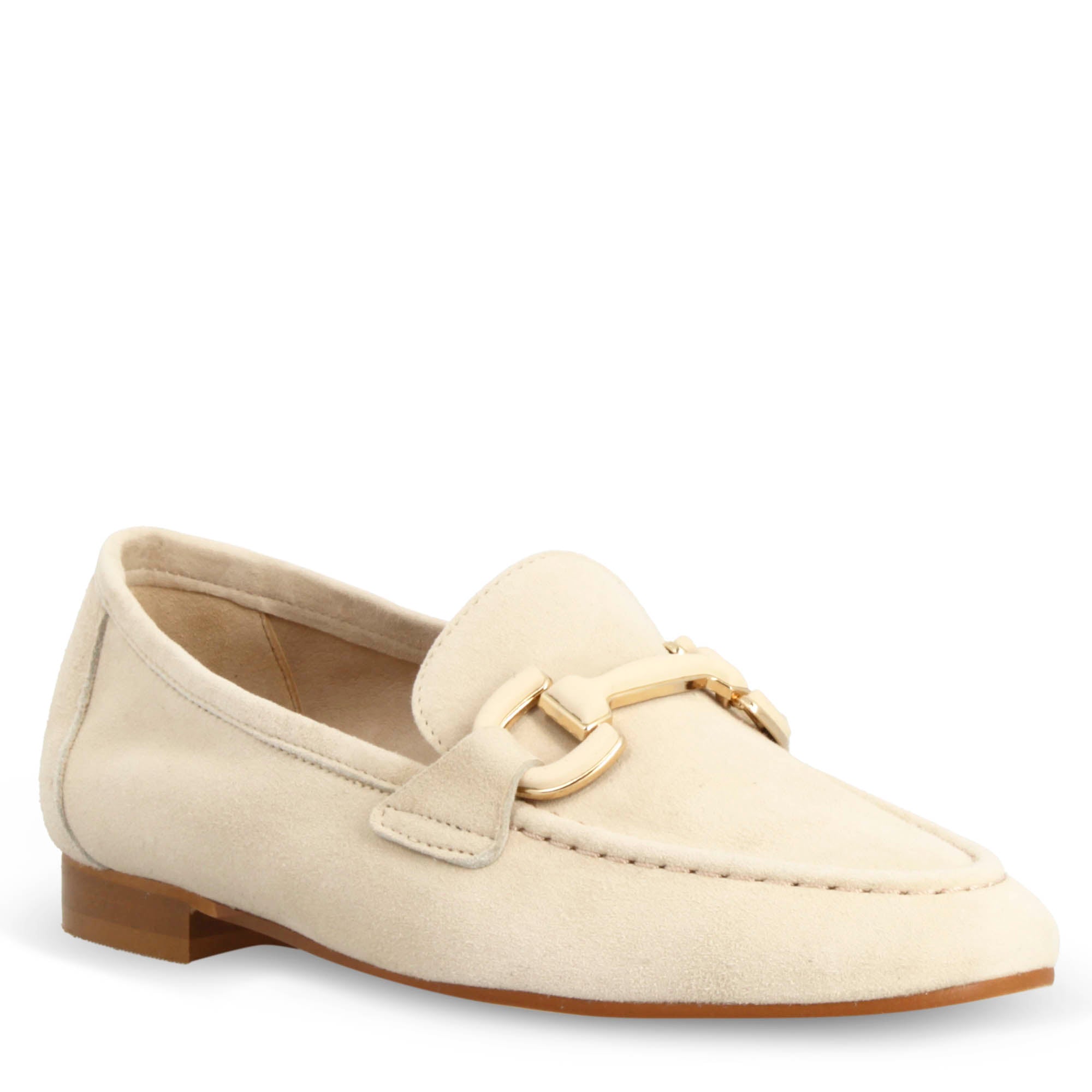 Mocassino artigianale da donna in pelle scamosciata beige