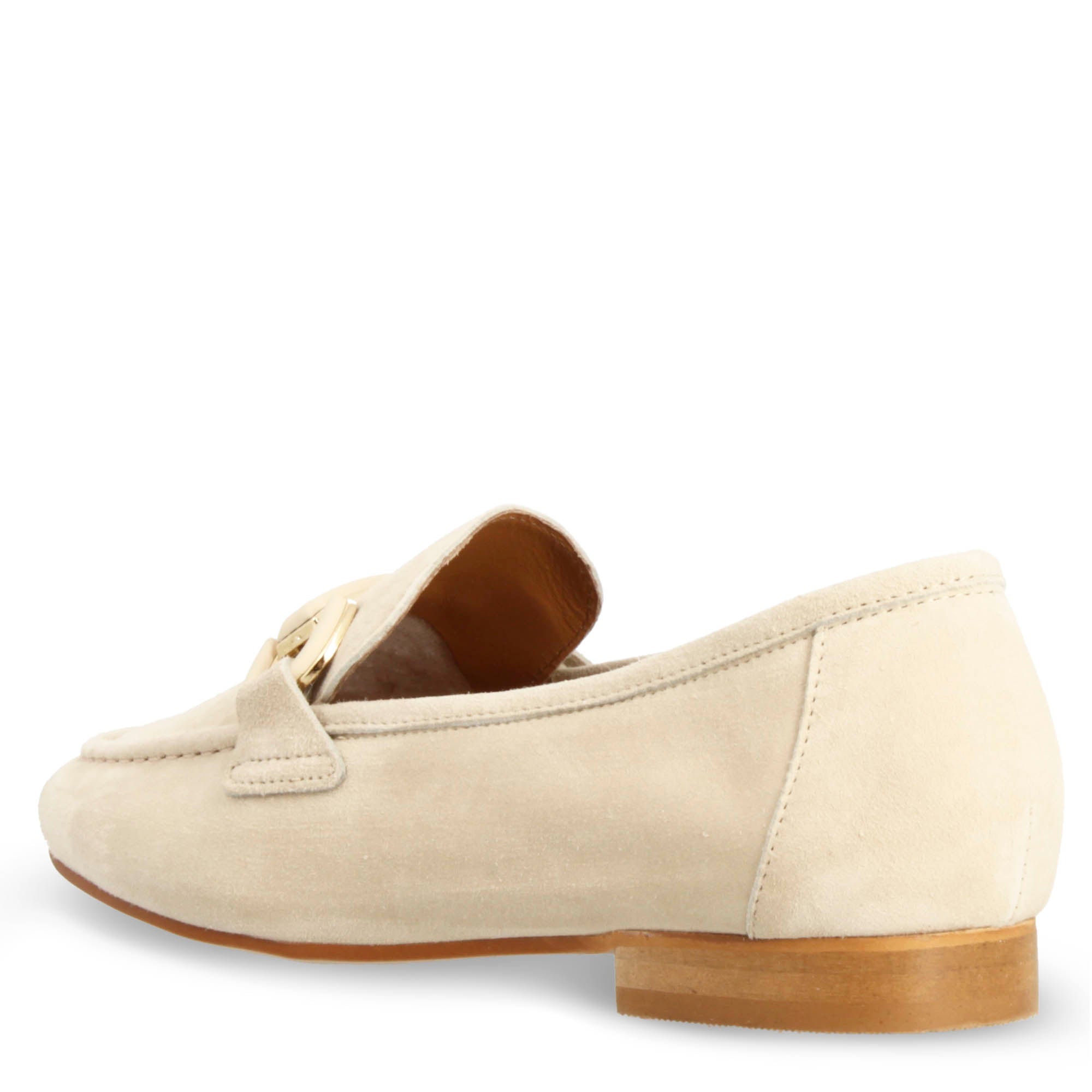 Mocassino artigianale da donna in pelle scamosciata beige