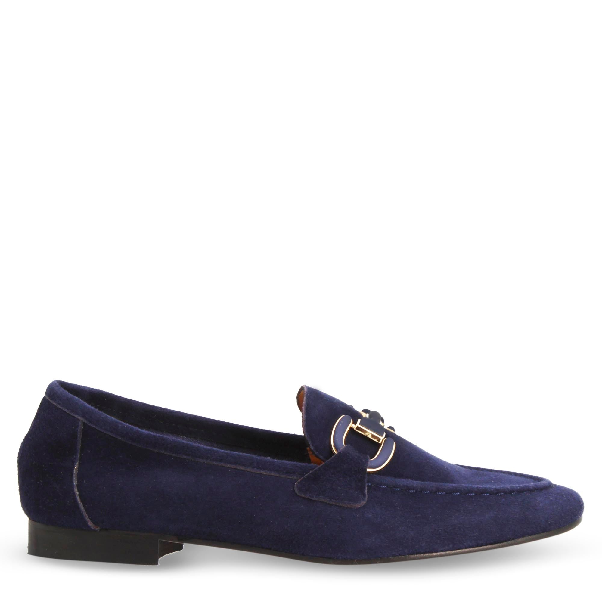 Mocassino artigianale da donna in pelle scamosciata blu