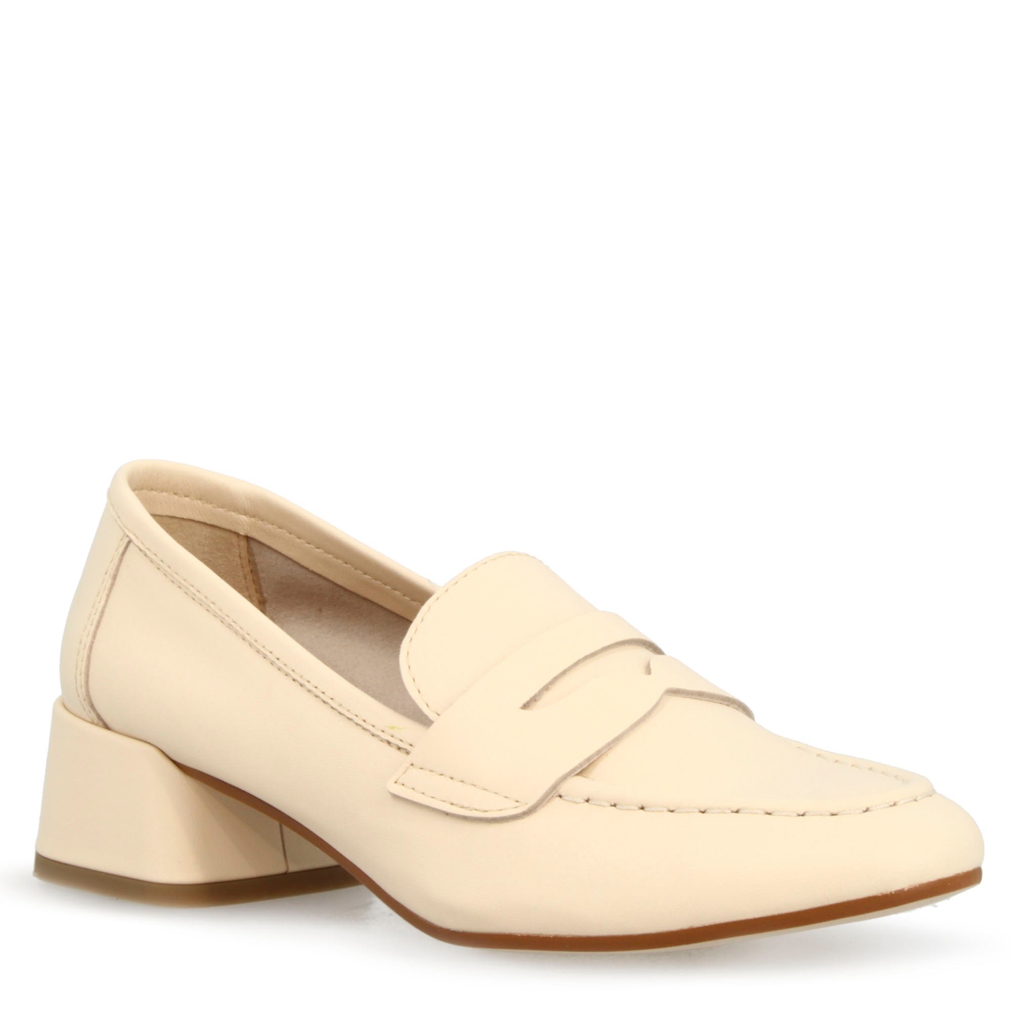 Mocassin à talon moyen pour femme en cuir beige fait main