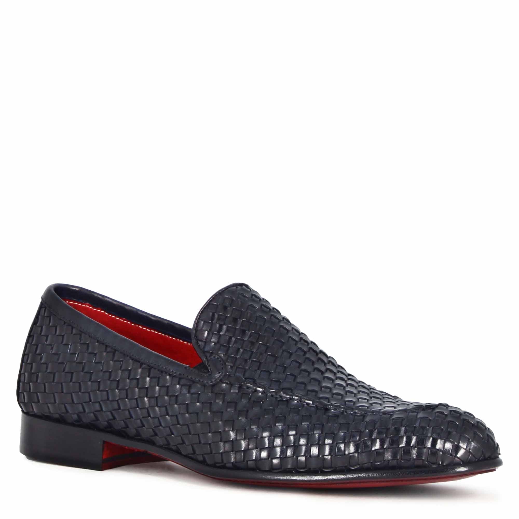 Classic men's loafer in blue woven leather