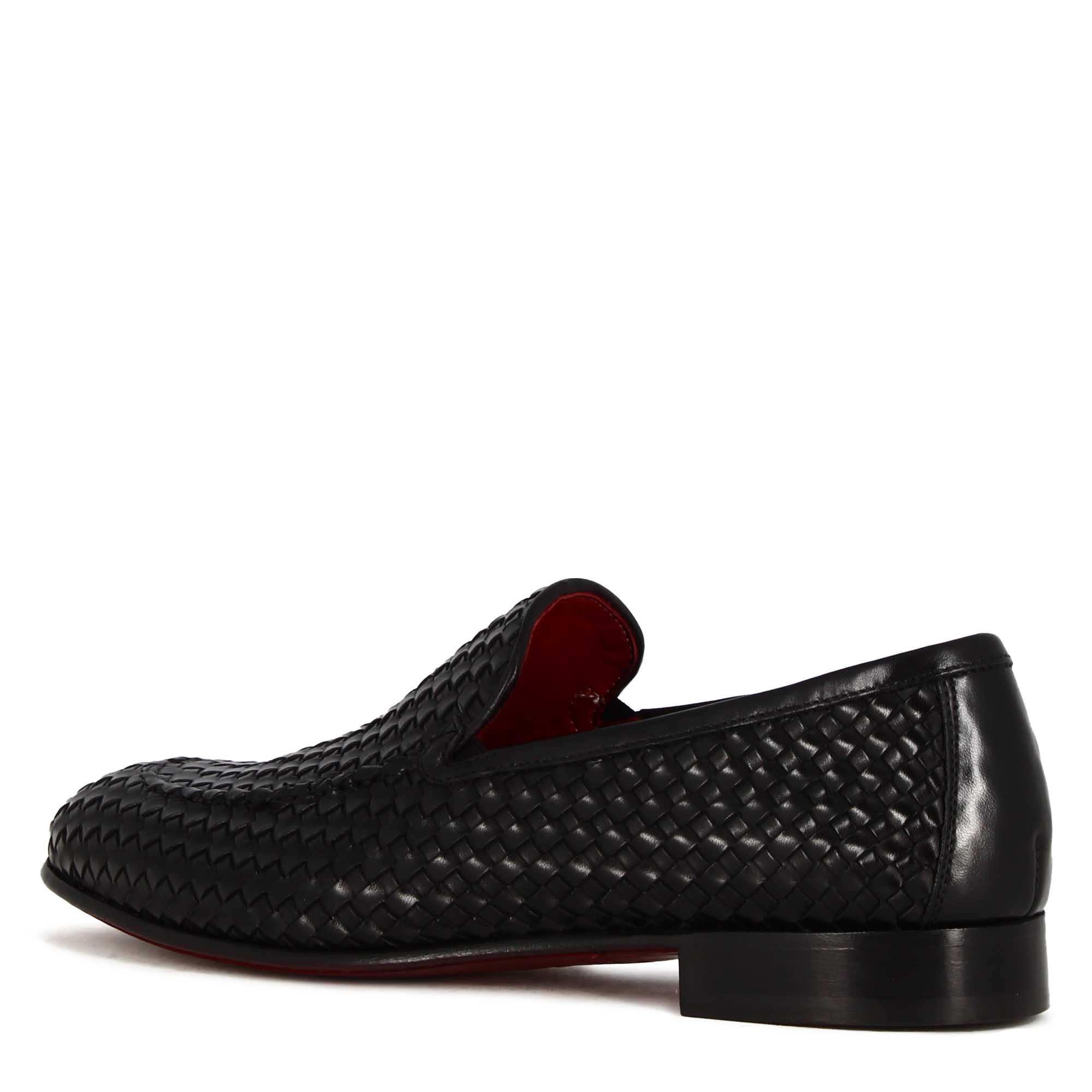 Mocassin classique pour hommes en cuir tressé noir