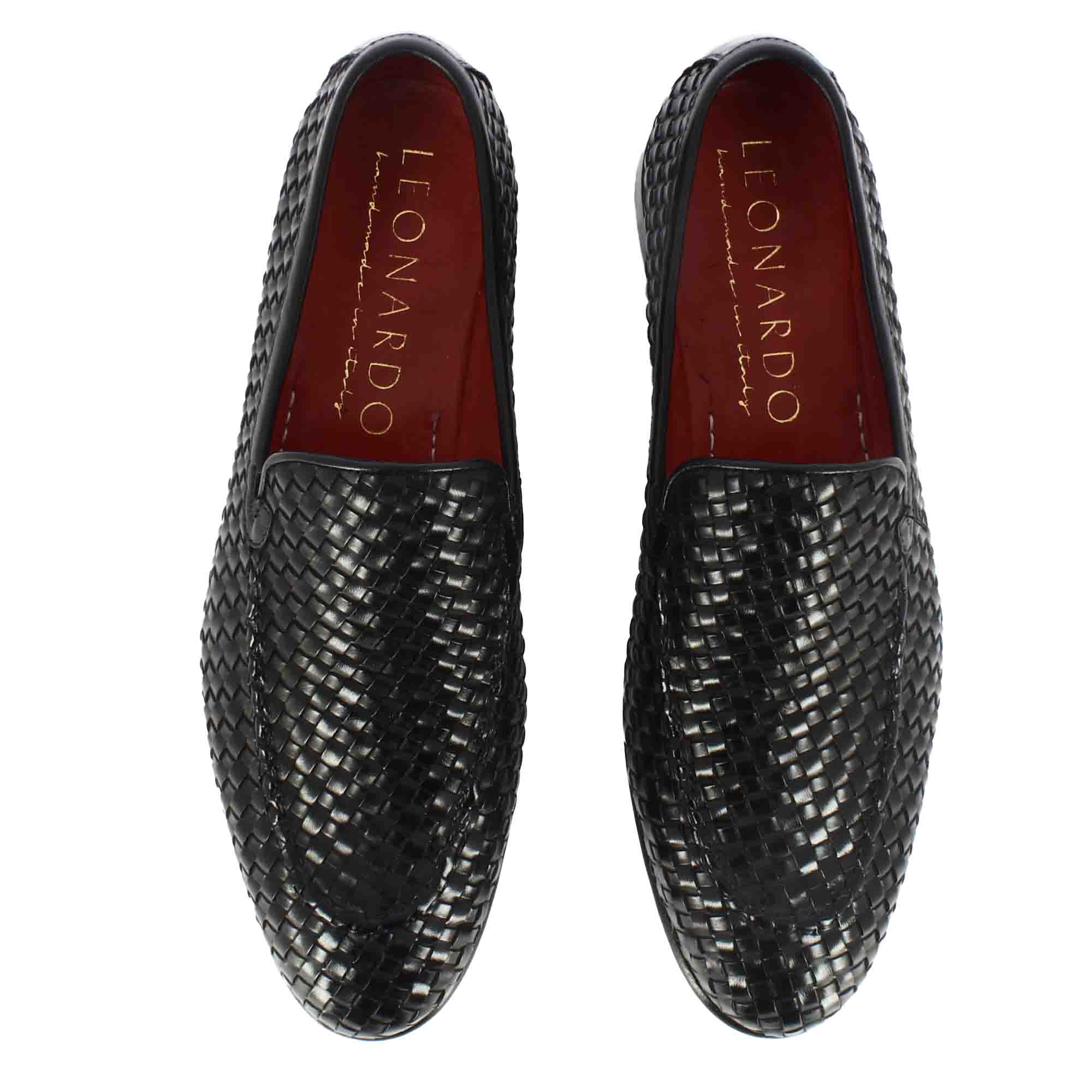 Mocassin classique pour hommes en cuir tressé noir